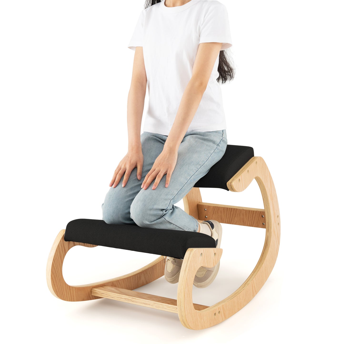 Wooden Rocking Kneeling Chair with Padded Cushions