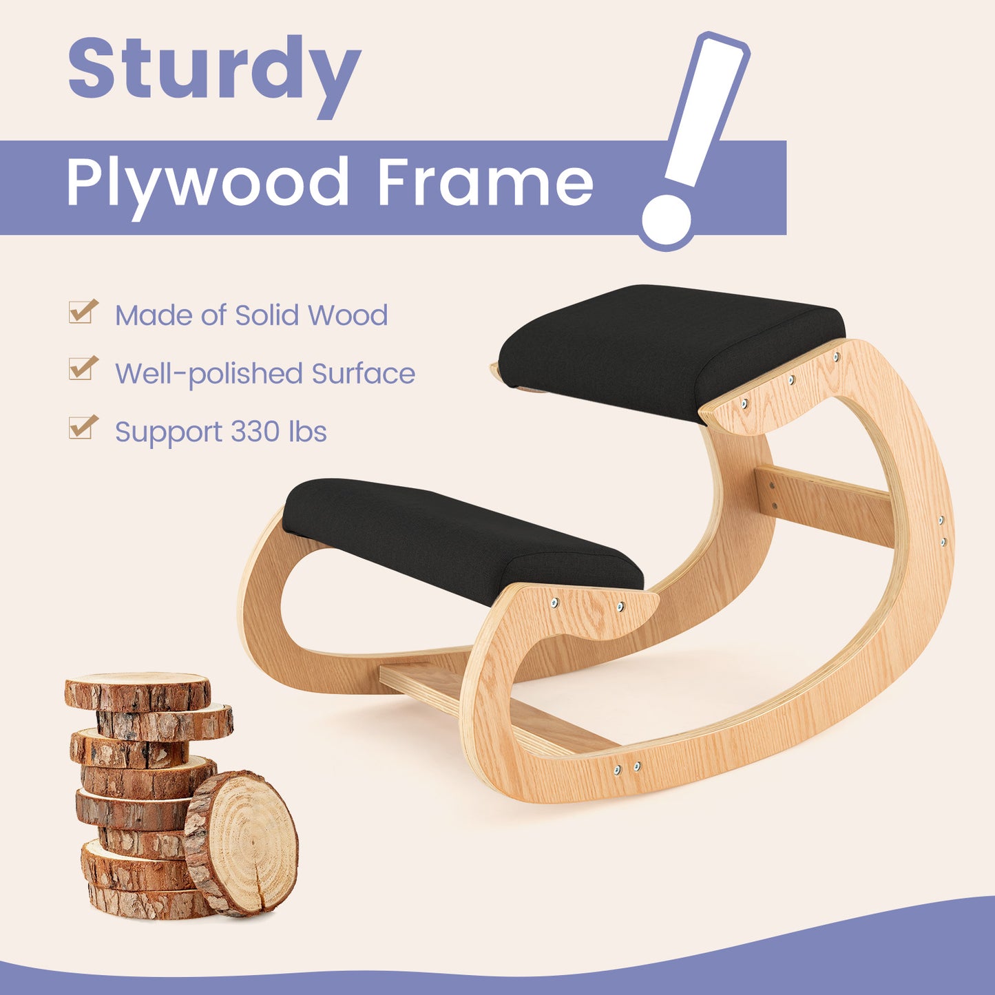 Wooden Rocking Kneeling Chair with Padded Cushions