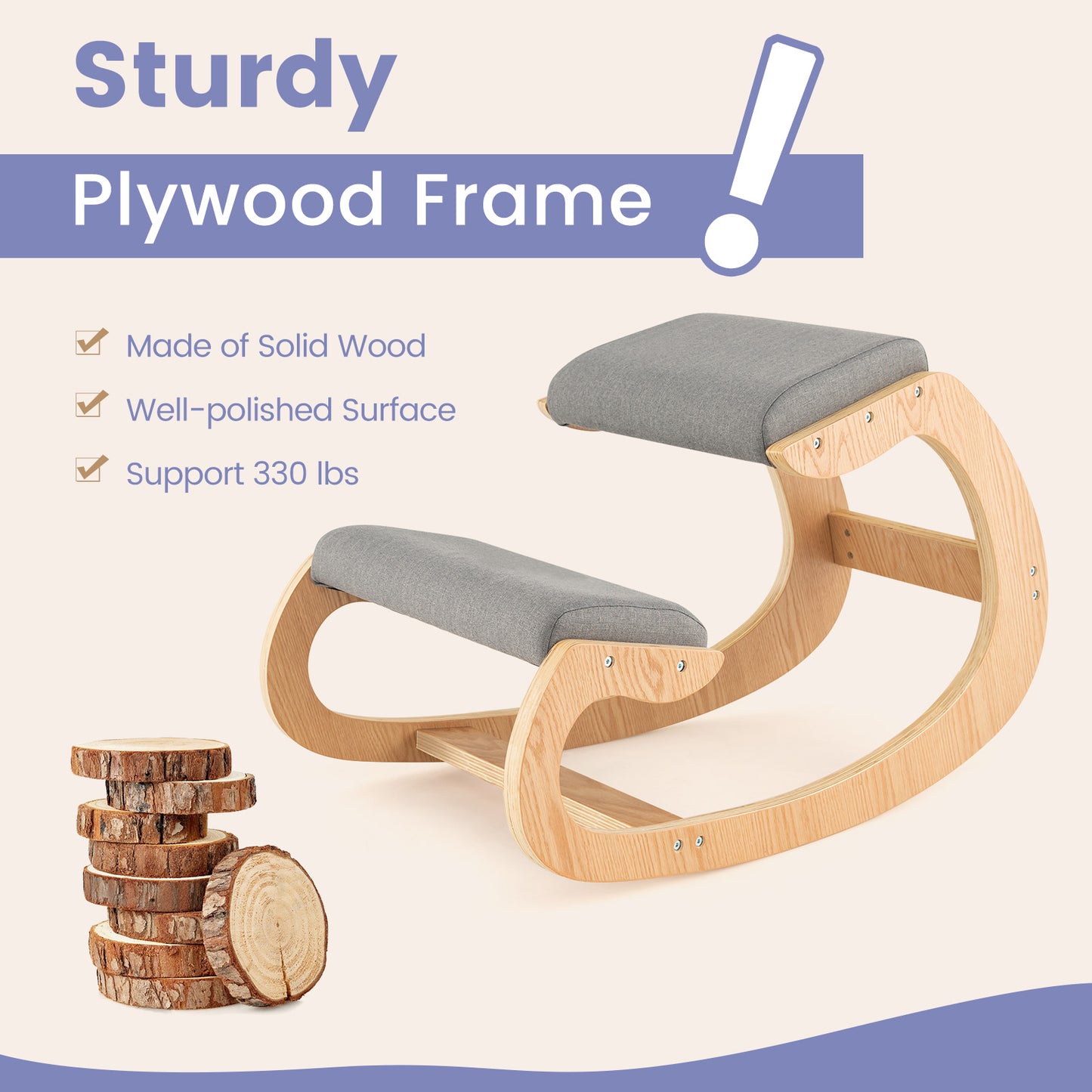 Wooden Rocking Kneeling Chair with Padded Cushions