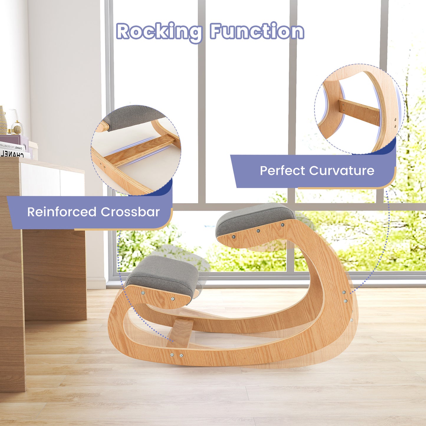 Wooden Rocking Kneeling Chair with Padded Cushions