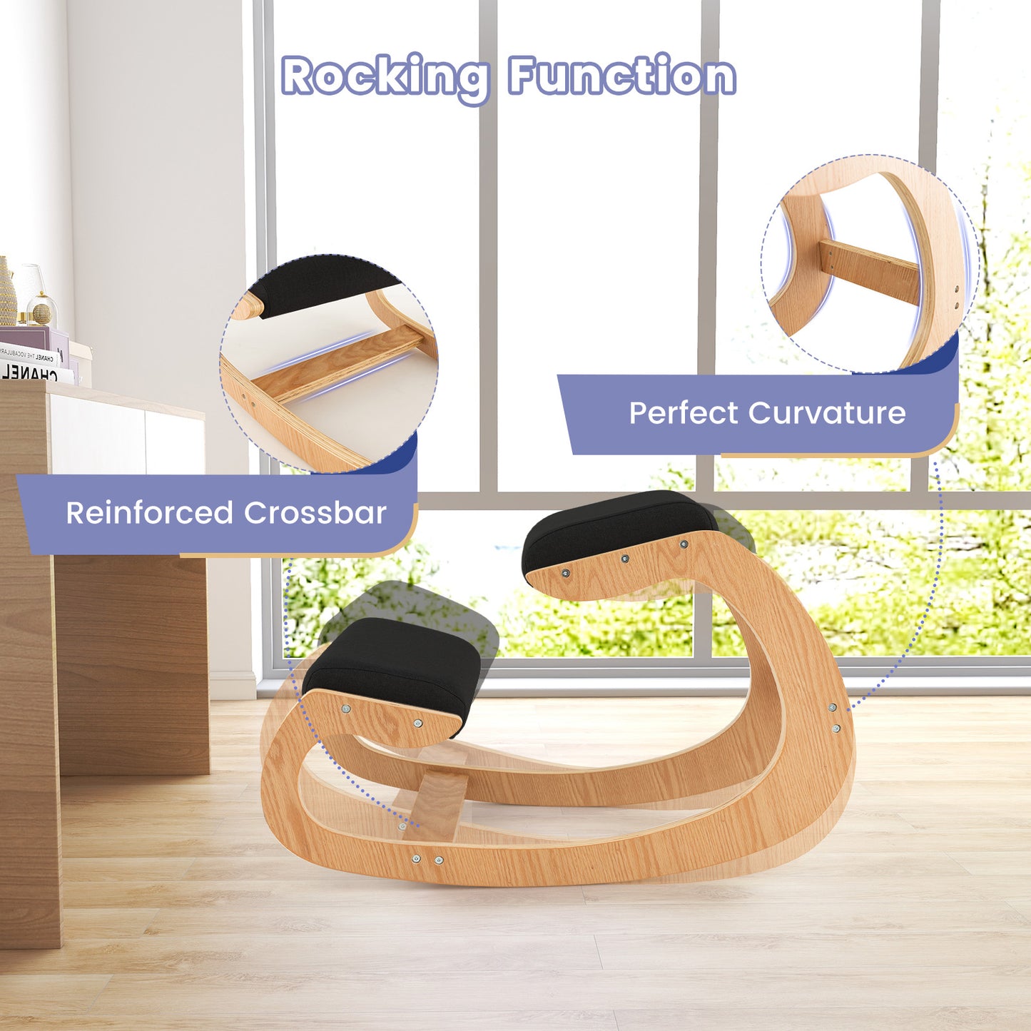 Wooden Rocking Kneeling Chair with Padded Cushions
