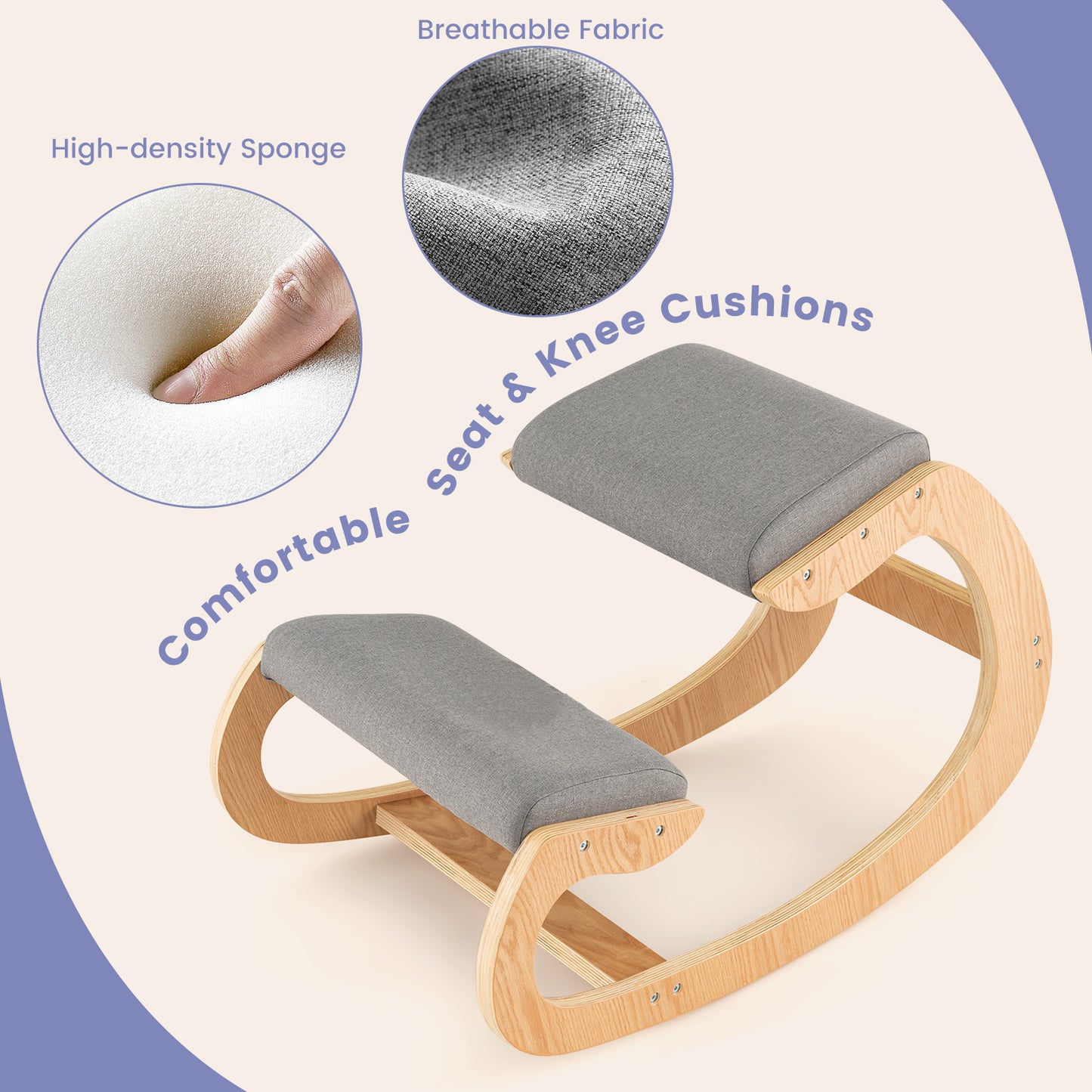 Wooden Rocking Kneeling Chair with Padded Cushions