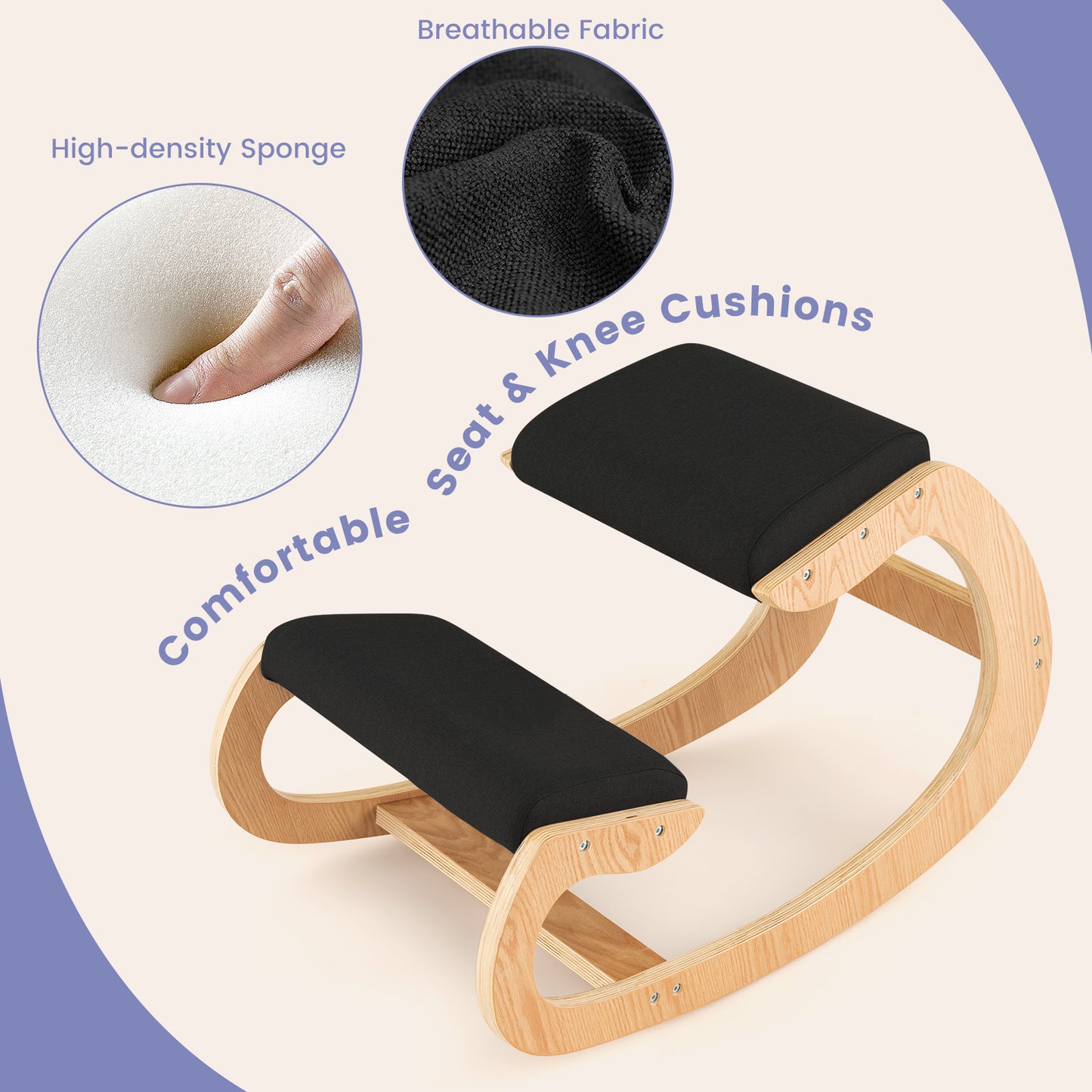 Wooden Rocking Kneeling Chair with Padded Cushions