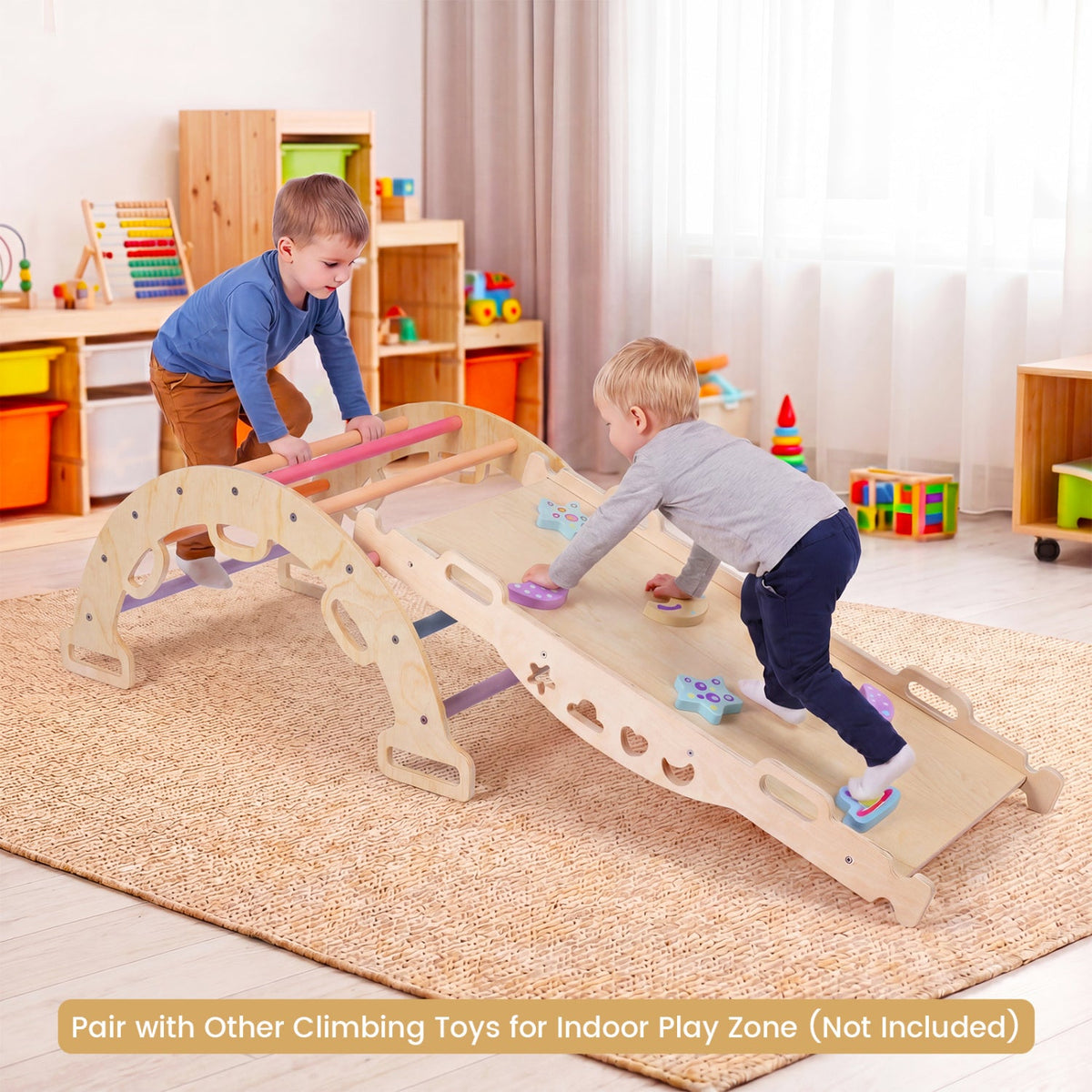 Wooden Rocking Climbing Arch with Cushion 3-in-1 Montessori