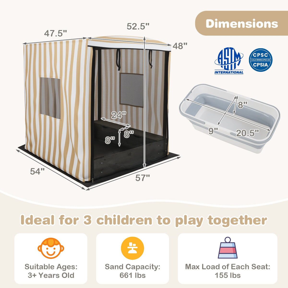 Wooden Sandbox with Canopy for Children 3+ Years Old-Brown