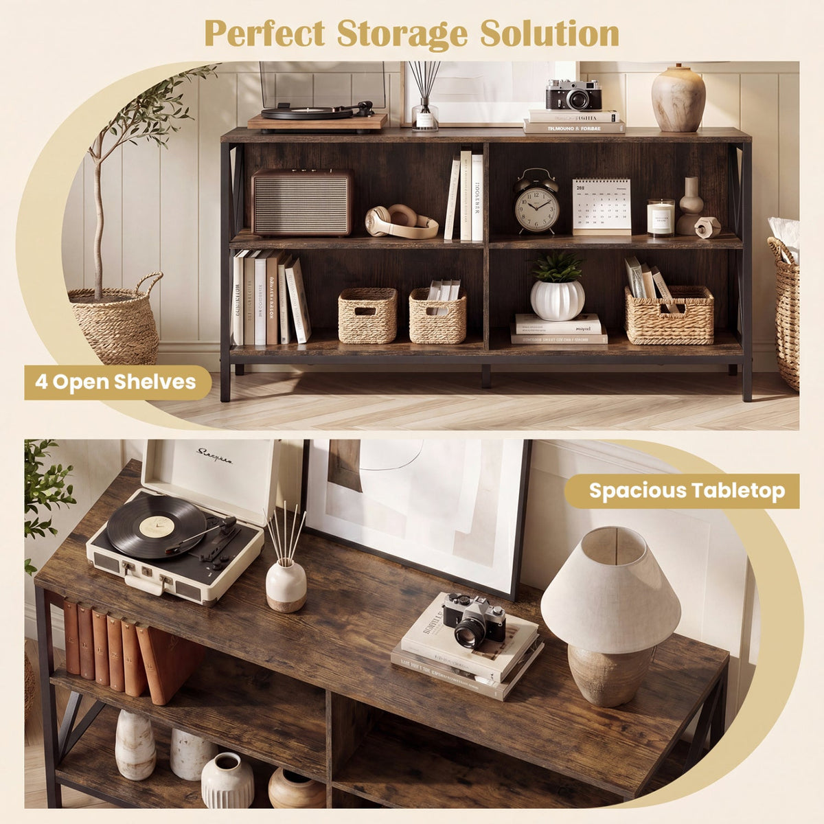 Wooden TV Stand Entertainment for TVs up to 55 Inch with X-Shaped Frame