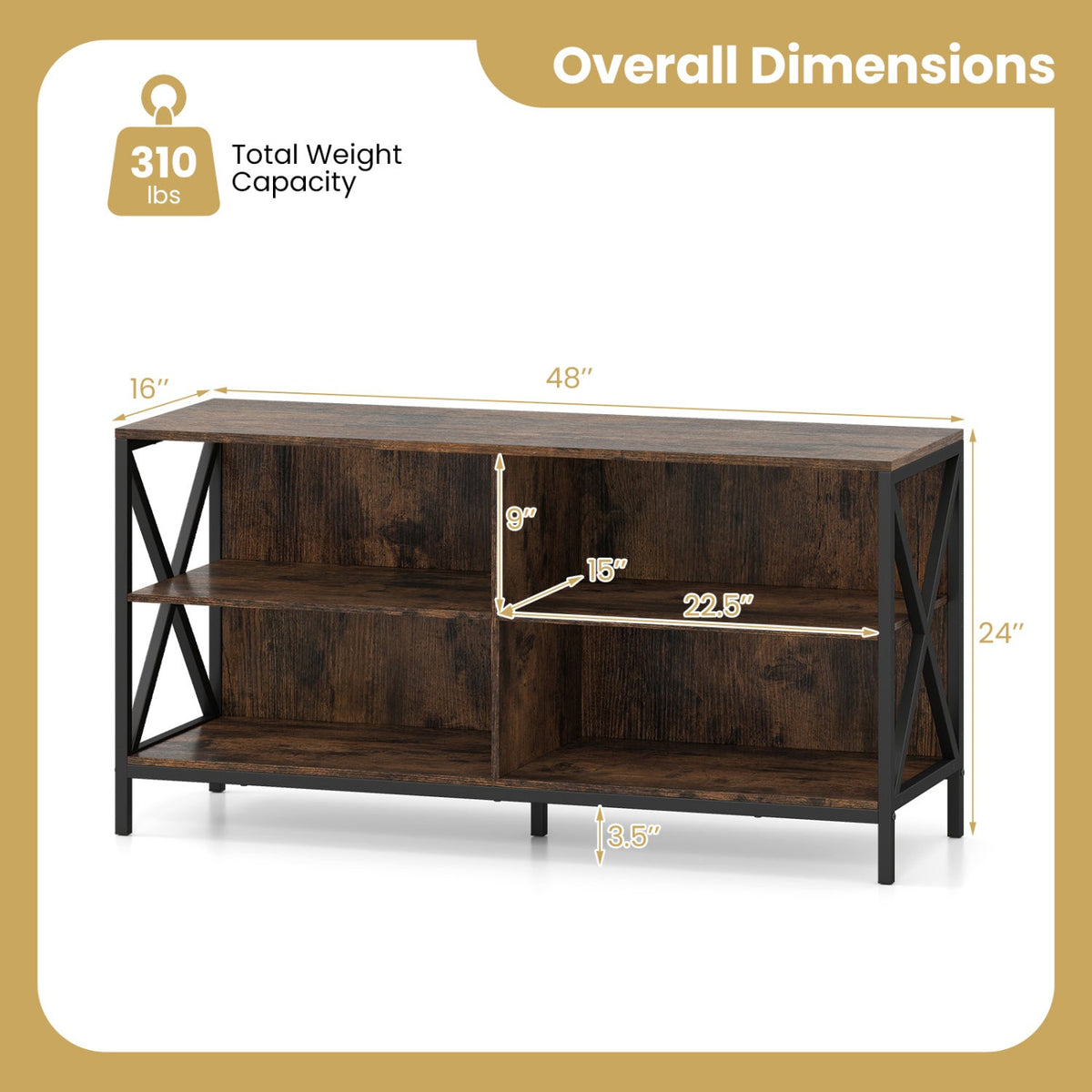 Wooden TV Stand Entertainment for TVs up to 55 Inch with X-Shaped Frame