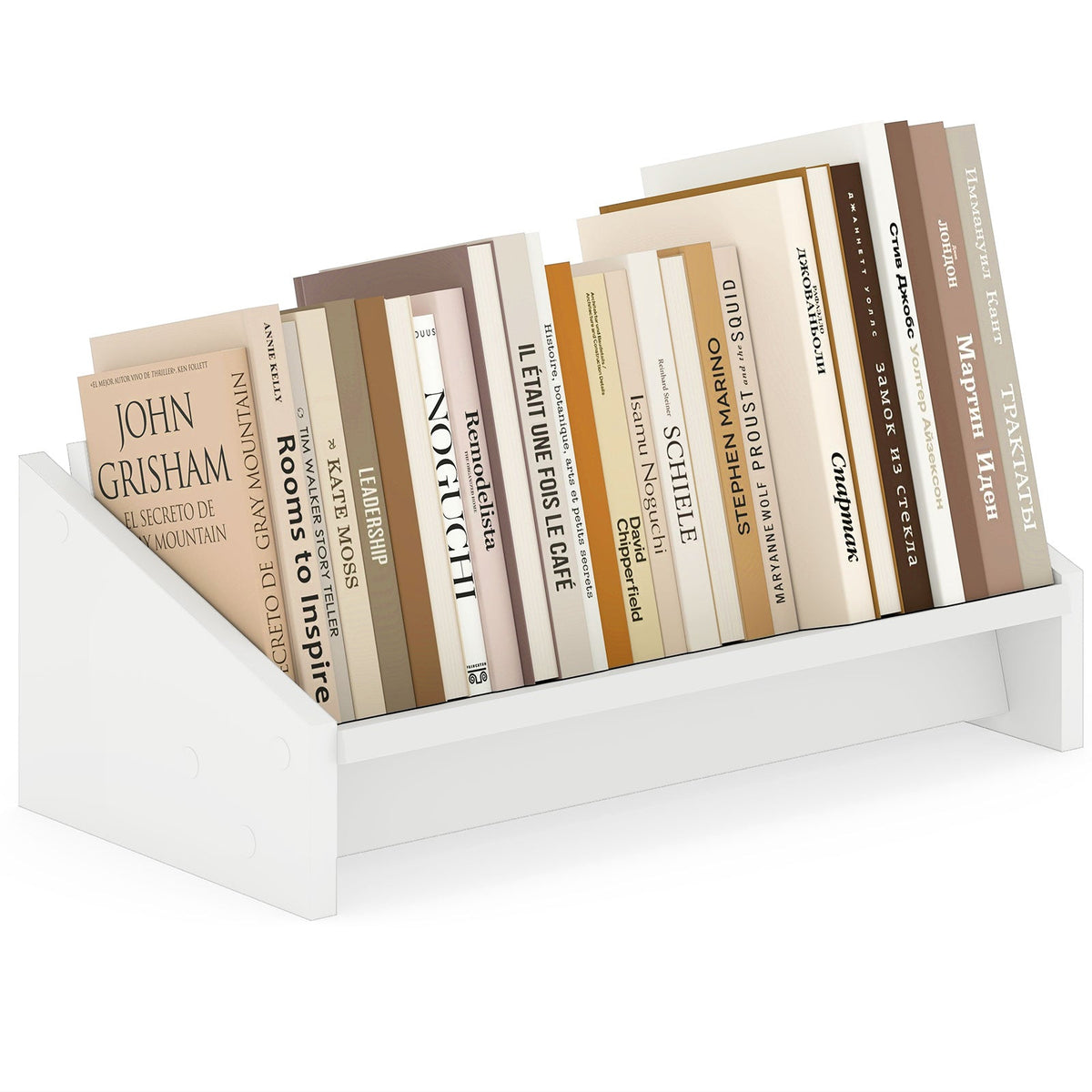 Wooden Tilting Bookcase Small Desktop Bookshelf Organizer for Magazines-White