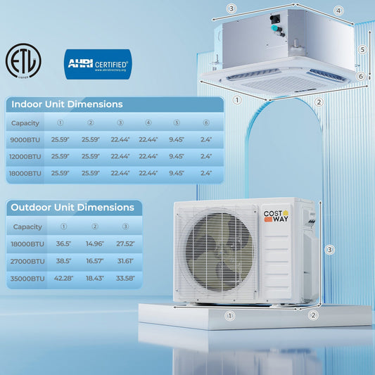 X-Pro 27000 BTU 3 Zone 24 SEER2 Ceiling Cassette Mini Split AC