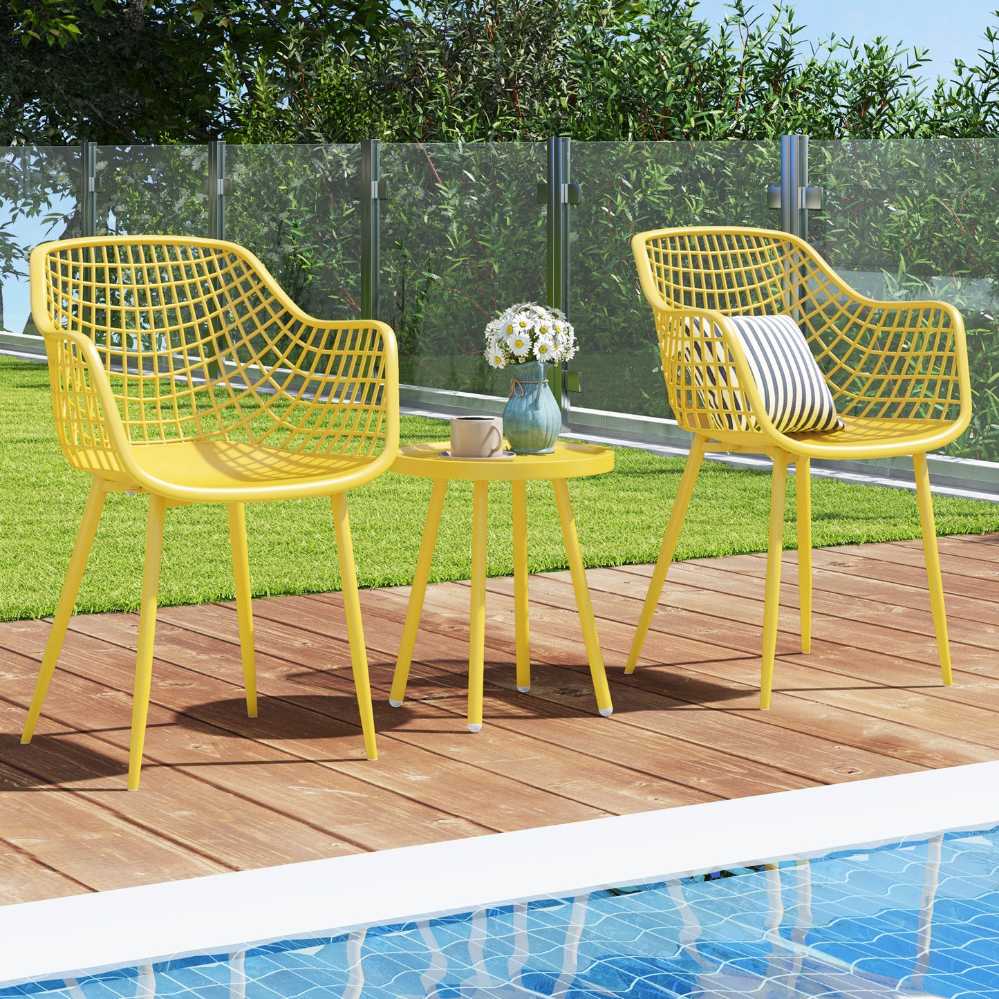 3-Piece Patio Conversation Set with Metal Frame and PP Seats