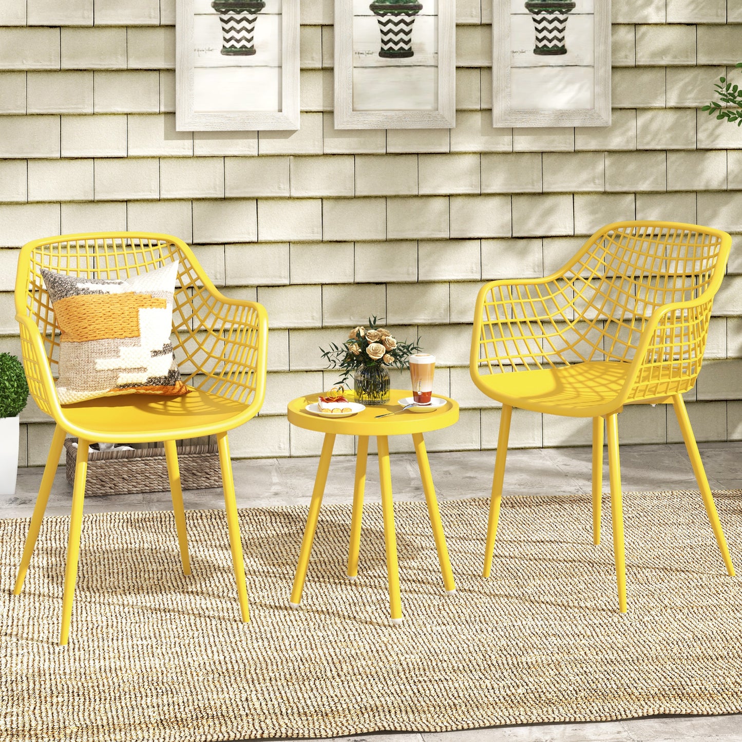 3-Piece Patio Conversation Set with Metal Frame and PP Seats