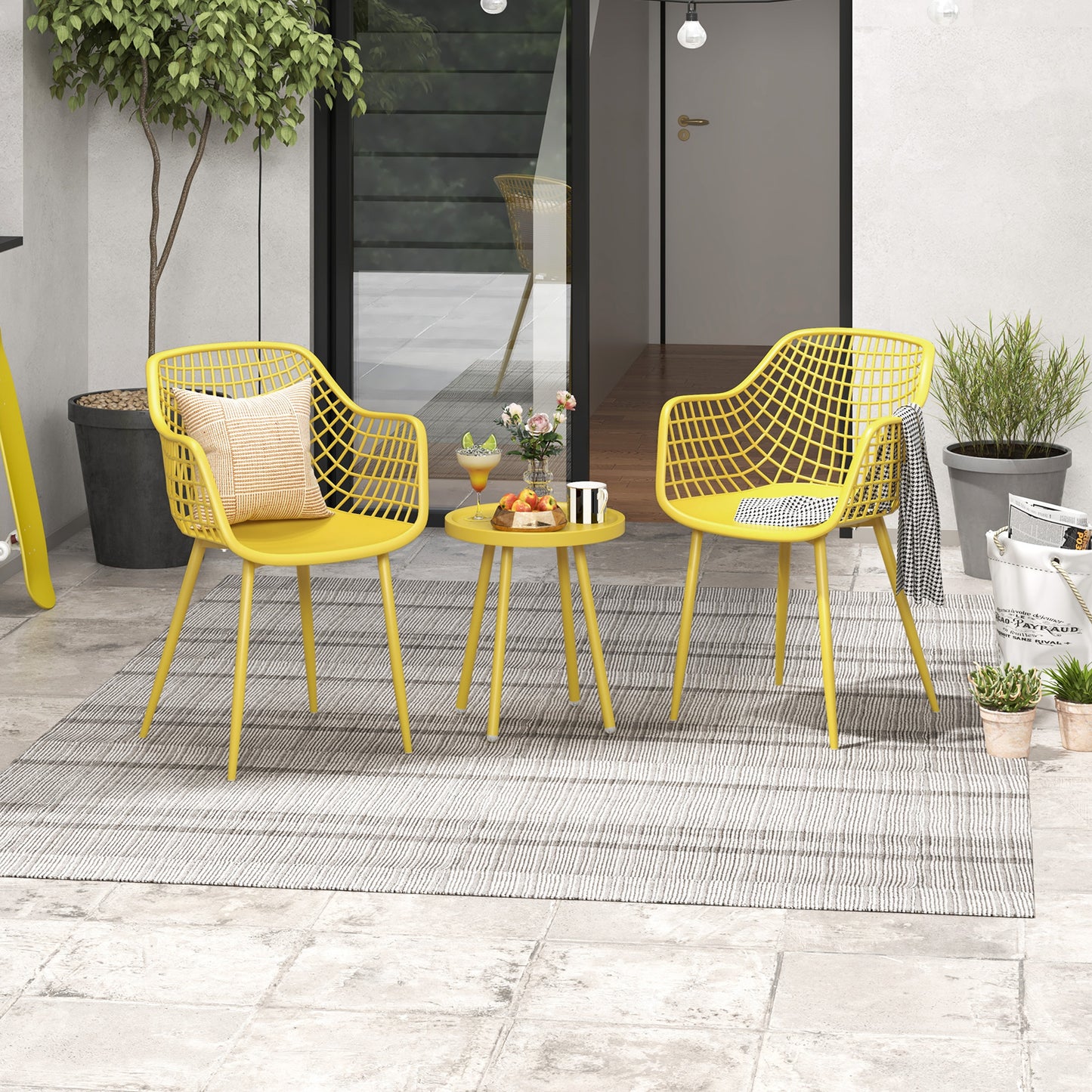 3-Piece Patio Conversation Set with Metal Frame and PP Seats