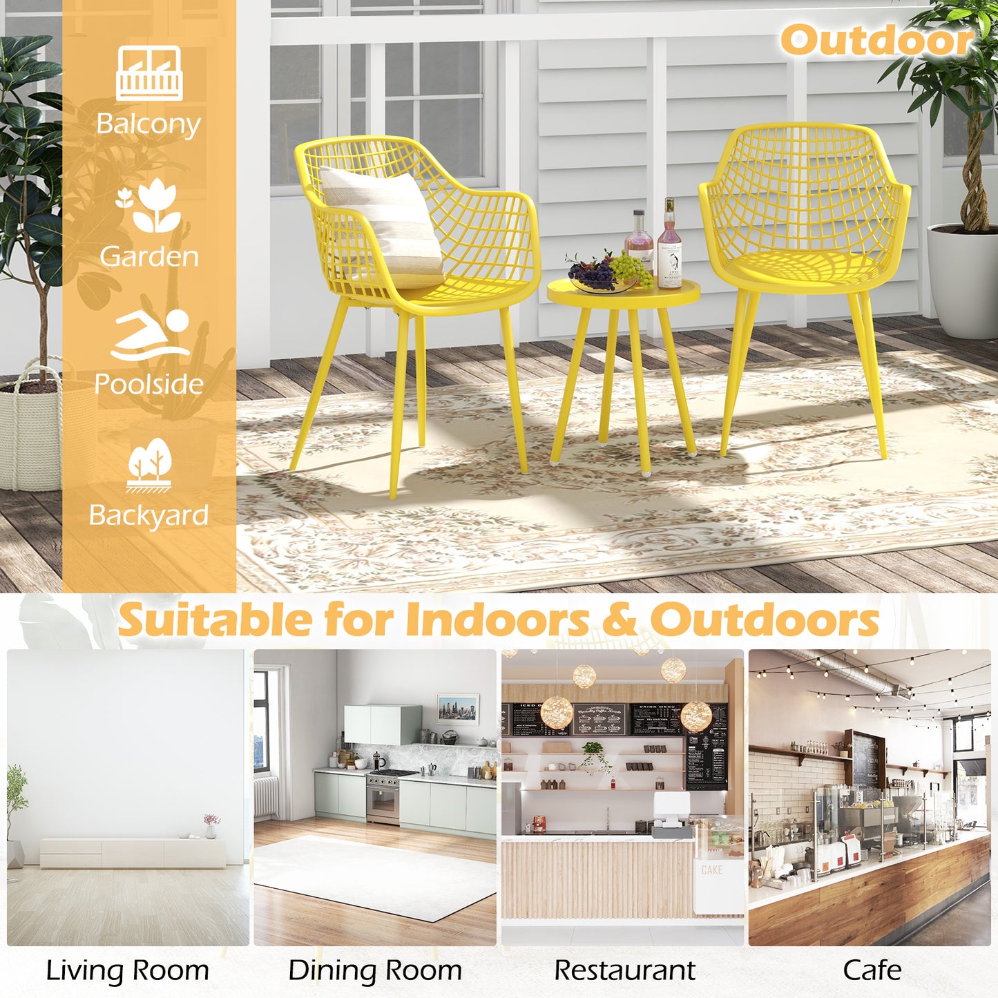 3-Piece Patio Conversation Set with Metal Frame and PP Seats