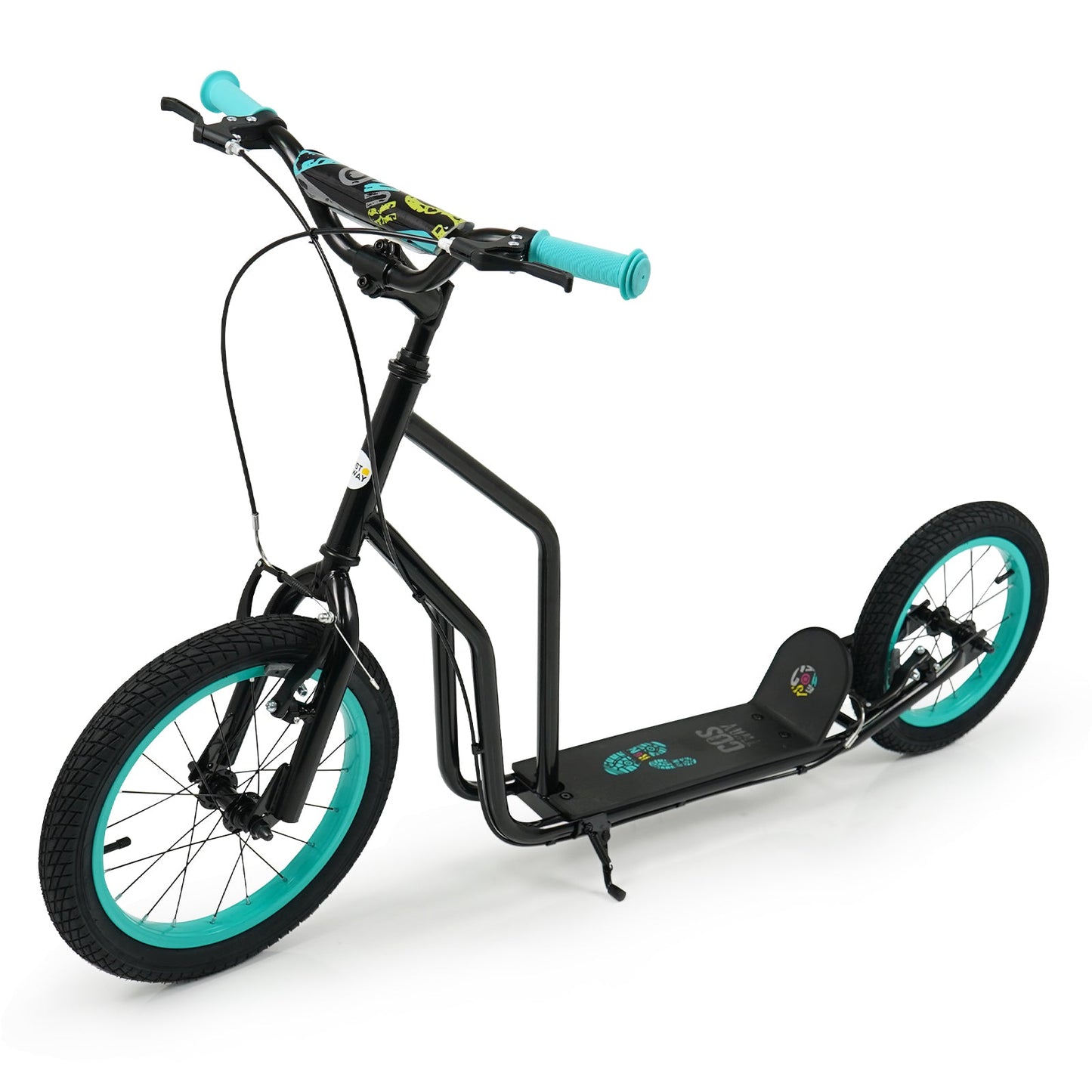 Youth Scooter with Adjustable Handlebar and 16/14-Inch Inflatable Wheels for Age 8+ Years Old