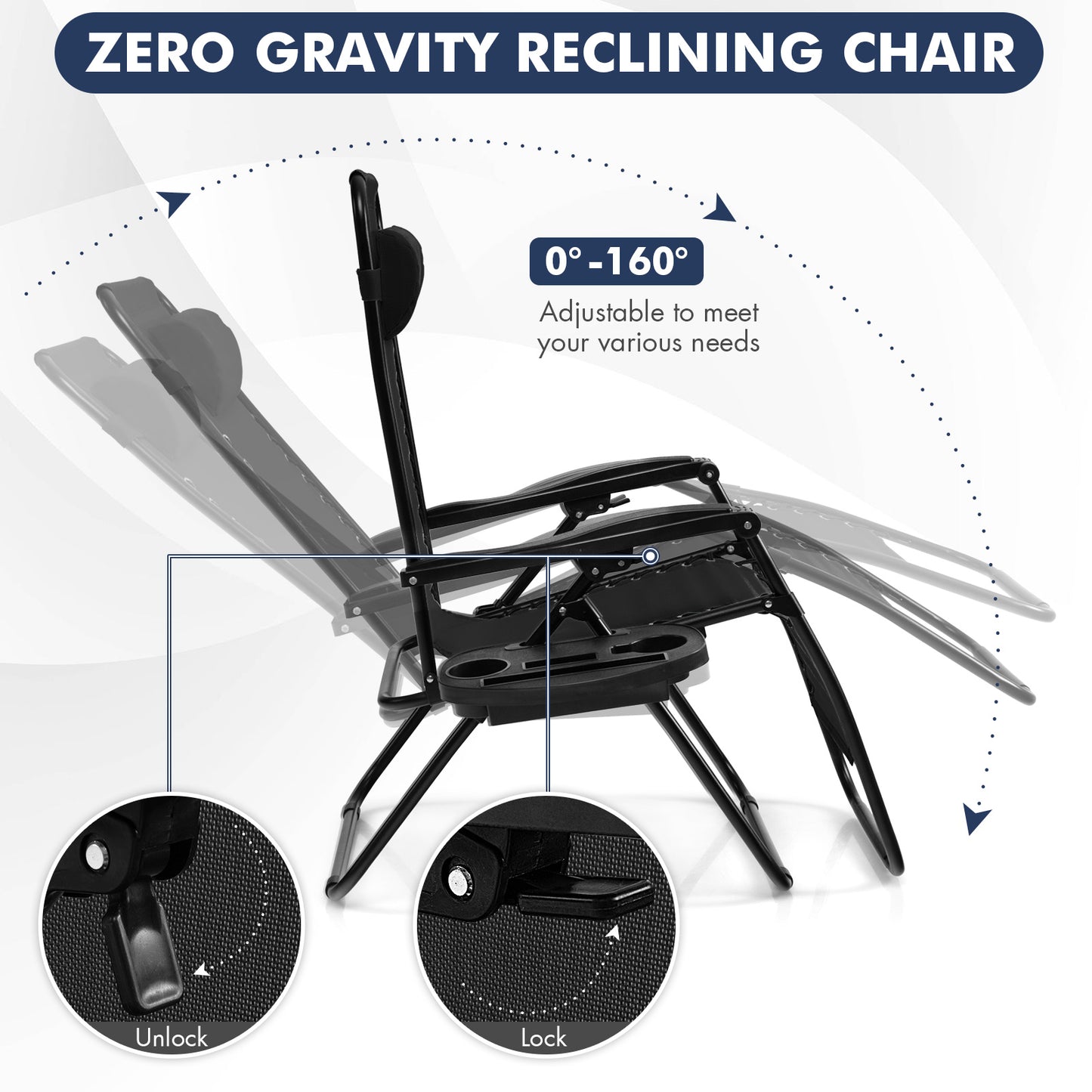 Zero Gravity Folding Lounge Chair with Utility Tray