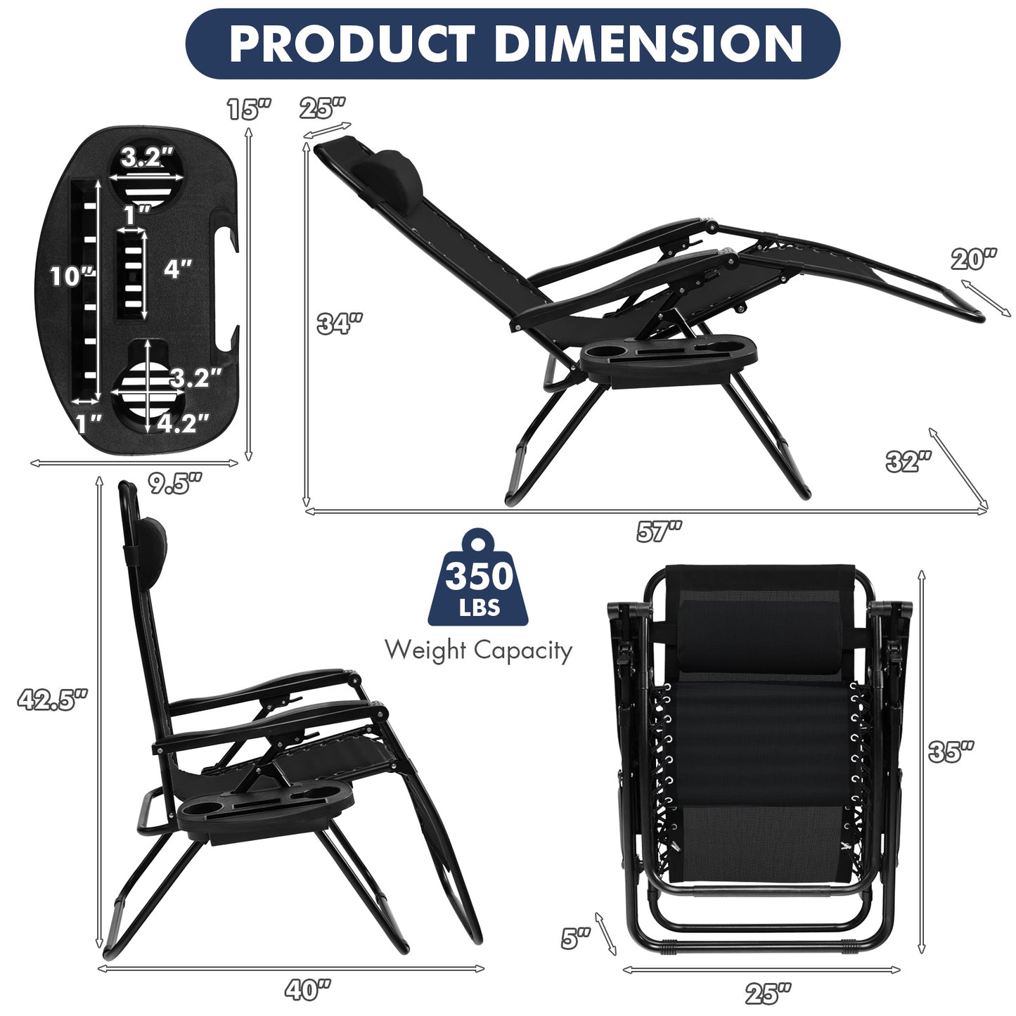 Zero Gravity Folding Lounge Chair with Utility Tray