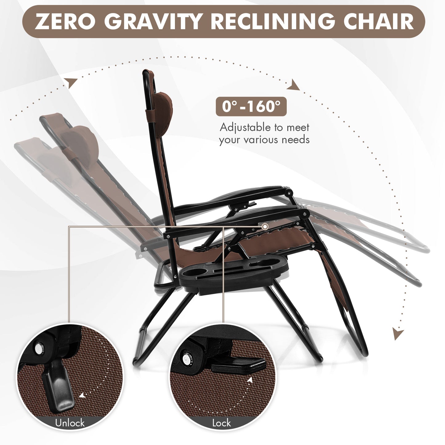 Zero Gravity Folding Lounge Chair with Utility Tray