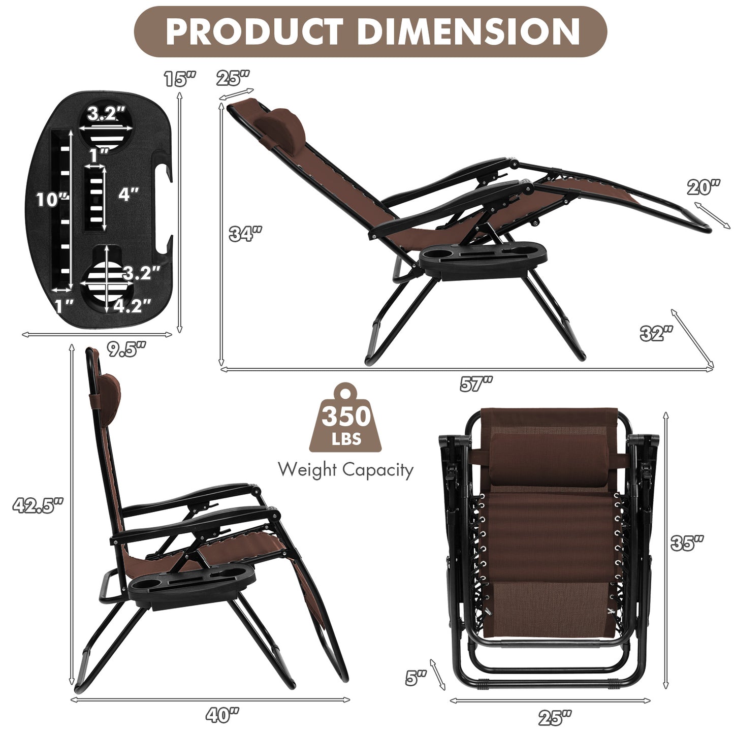 Zero Gravity Folding Lounge Chair with Utility Tray