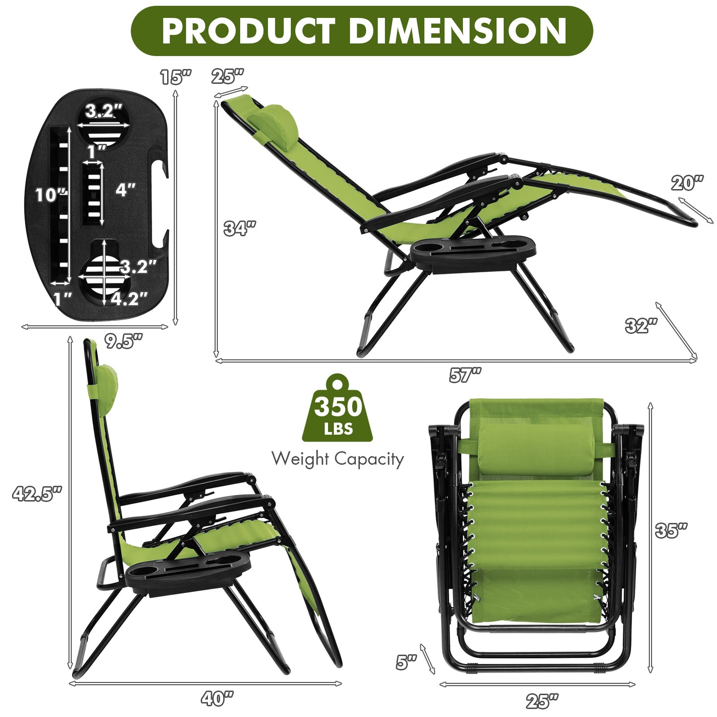 Zero Gravity Folding Lounge Chair with Utility Tray