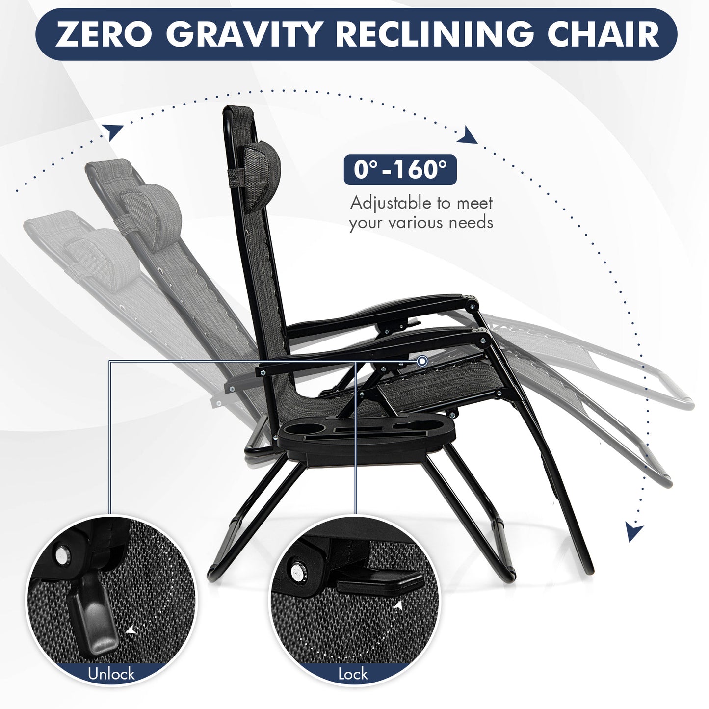 Zero Gravity Folding Lounge Chair with Utility Tray