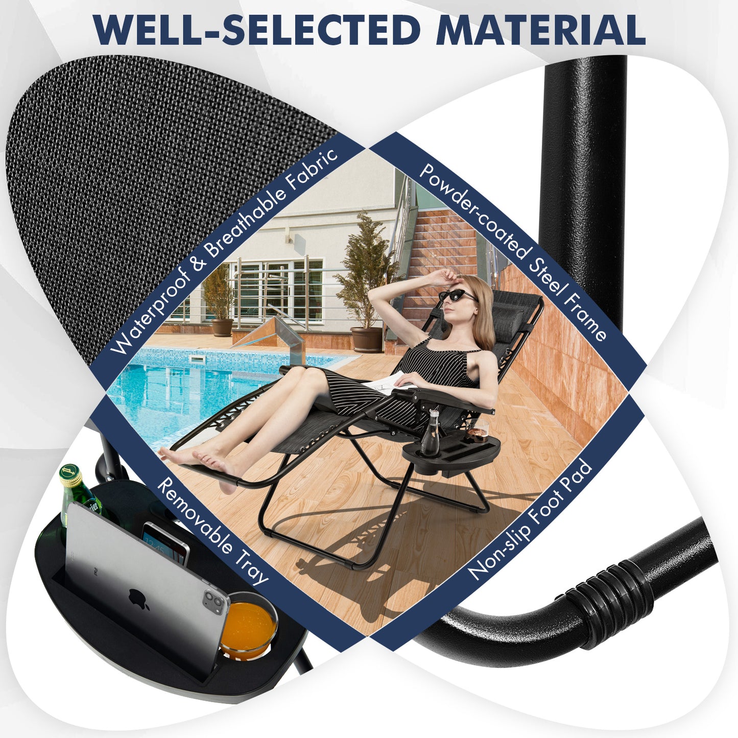 Zero Gravity Folding Lounge Chair with Utility Tray