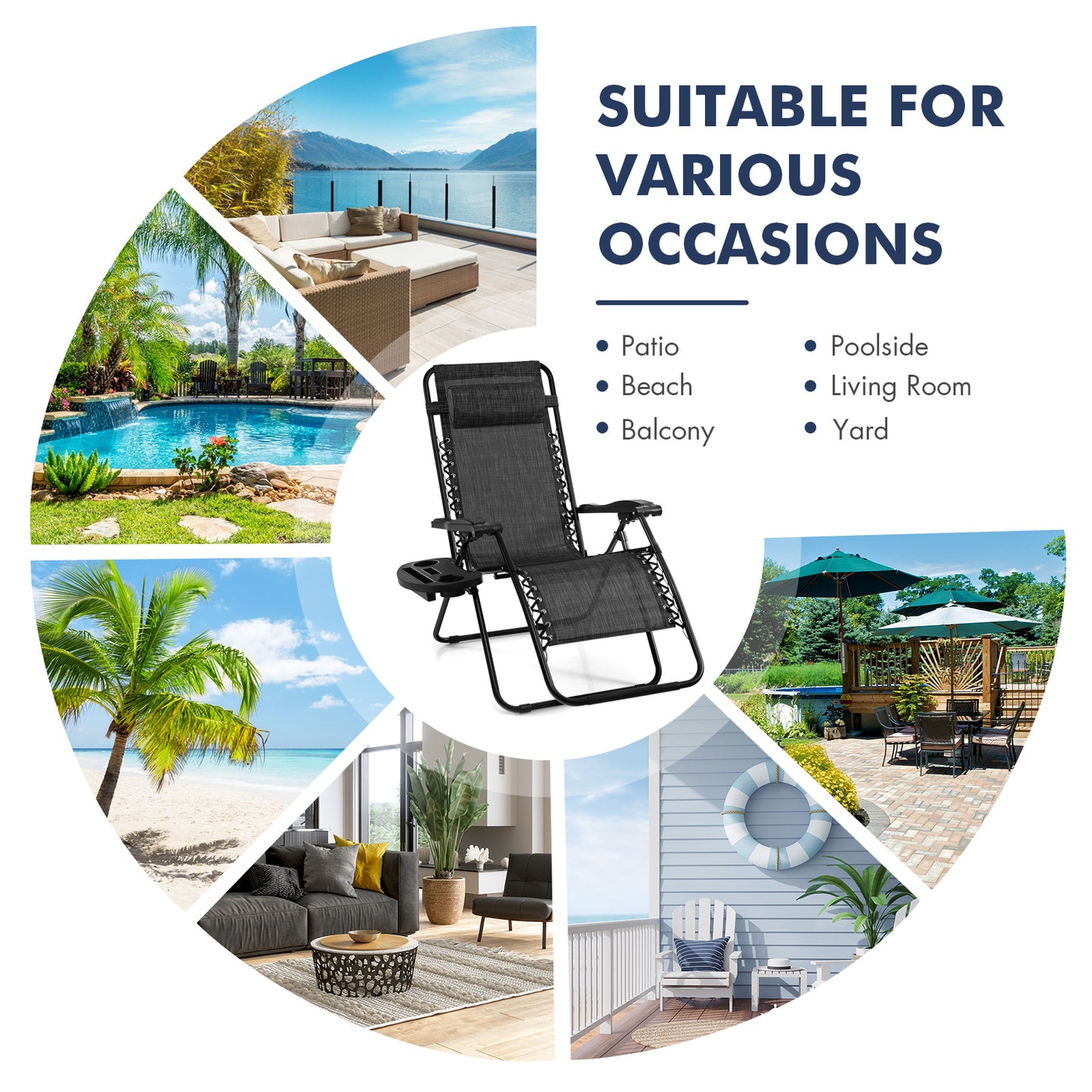 Zero Gravity Folding Lounge Chair with Utility Tray