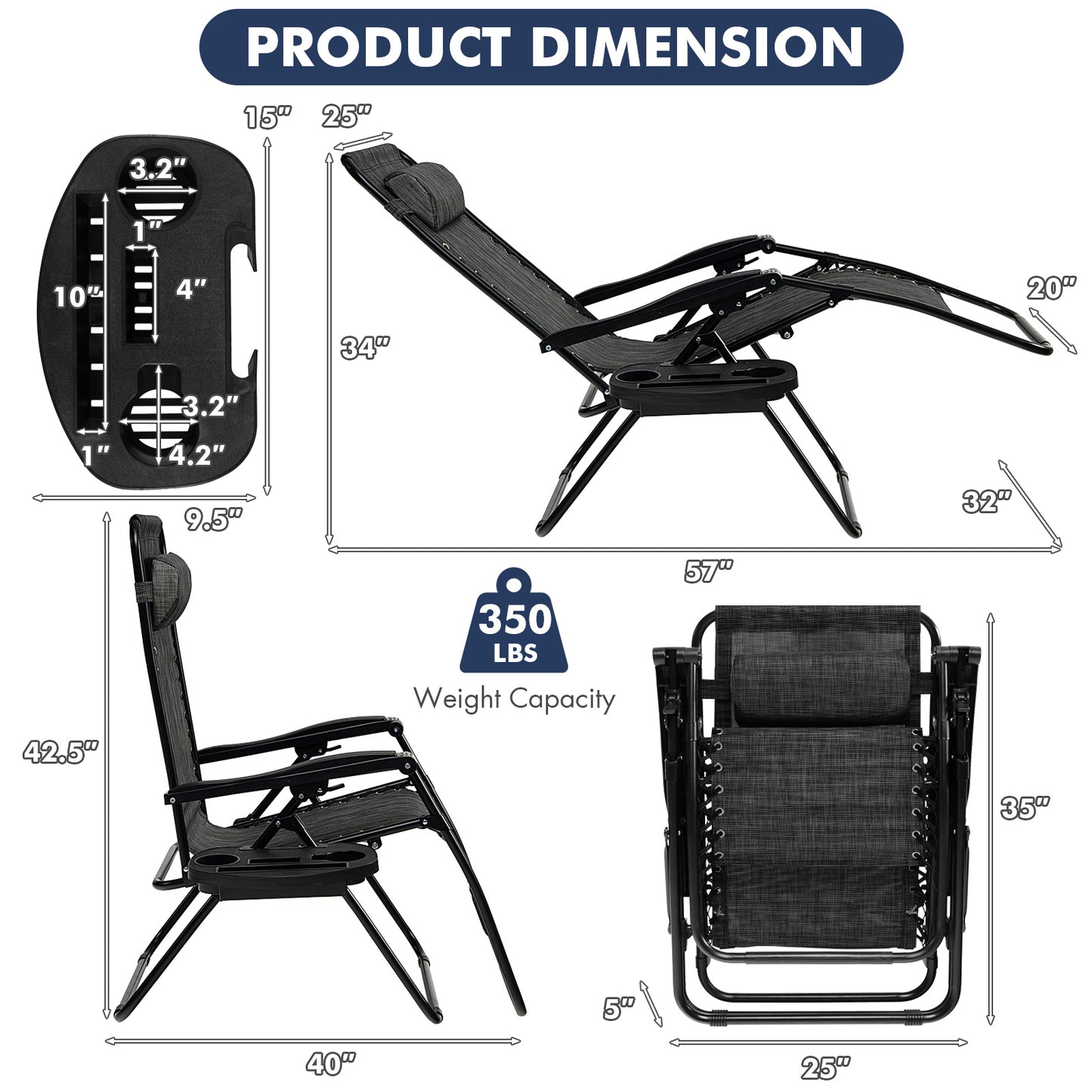 Zero Gravity Folding Lounge Chair with Utility Tray