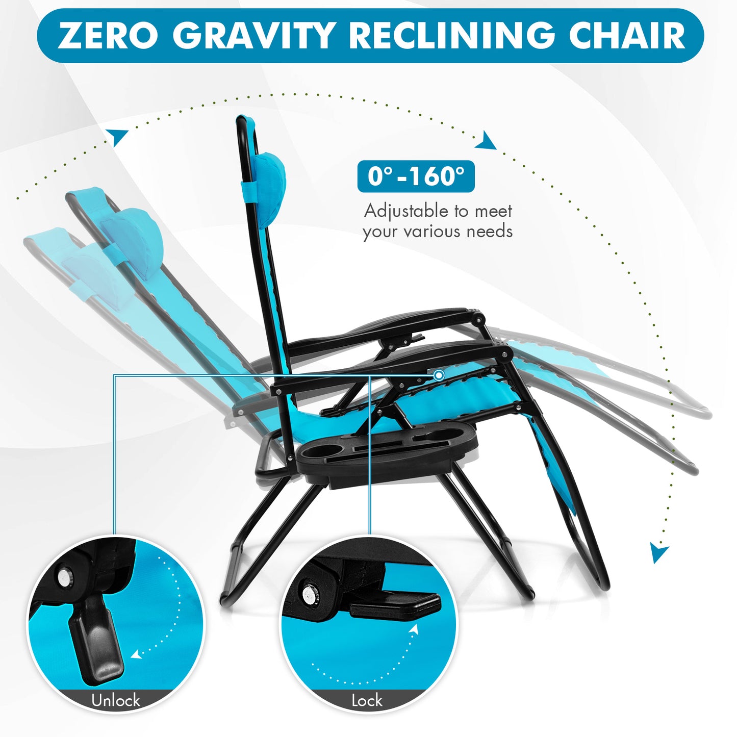 Zero Gravity Folding Lounge Chair with Utility Tray