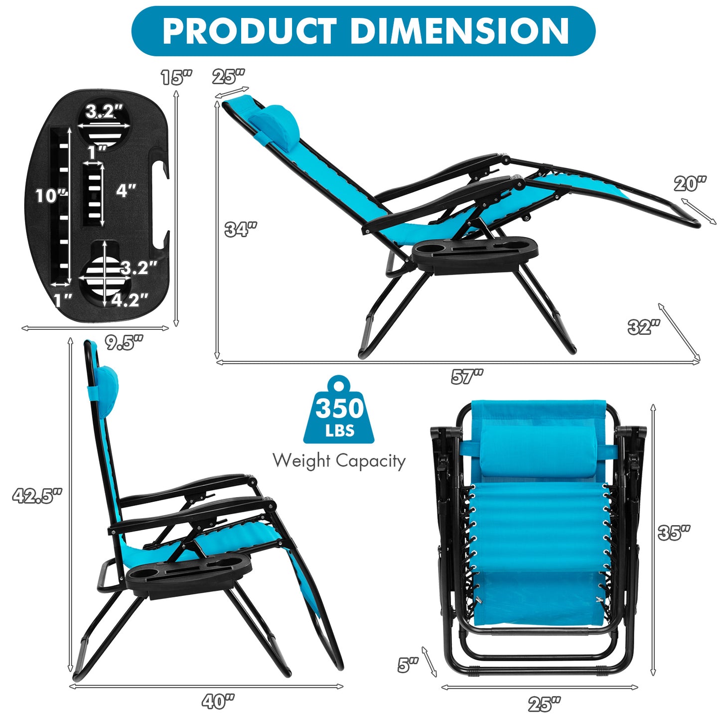 Zero Gravity Folding Lounge Chair with Utility Tray