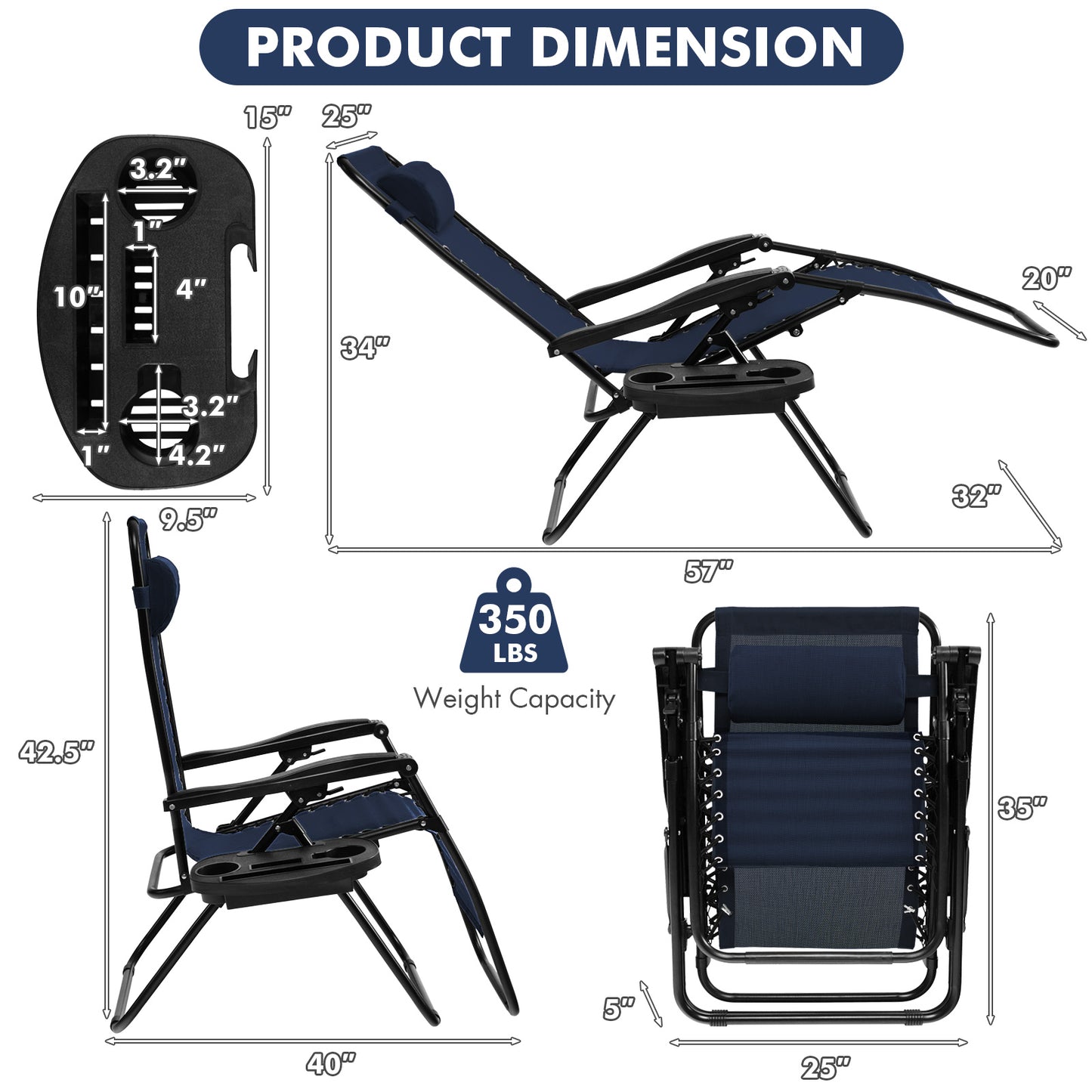 Zero Gravity Folding Lounge Chair with Utility Tray