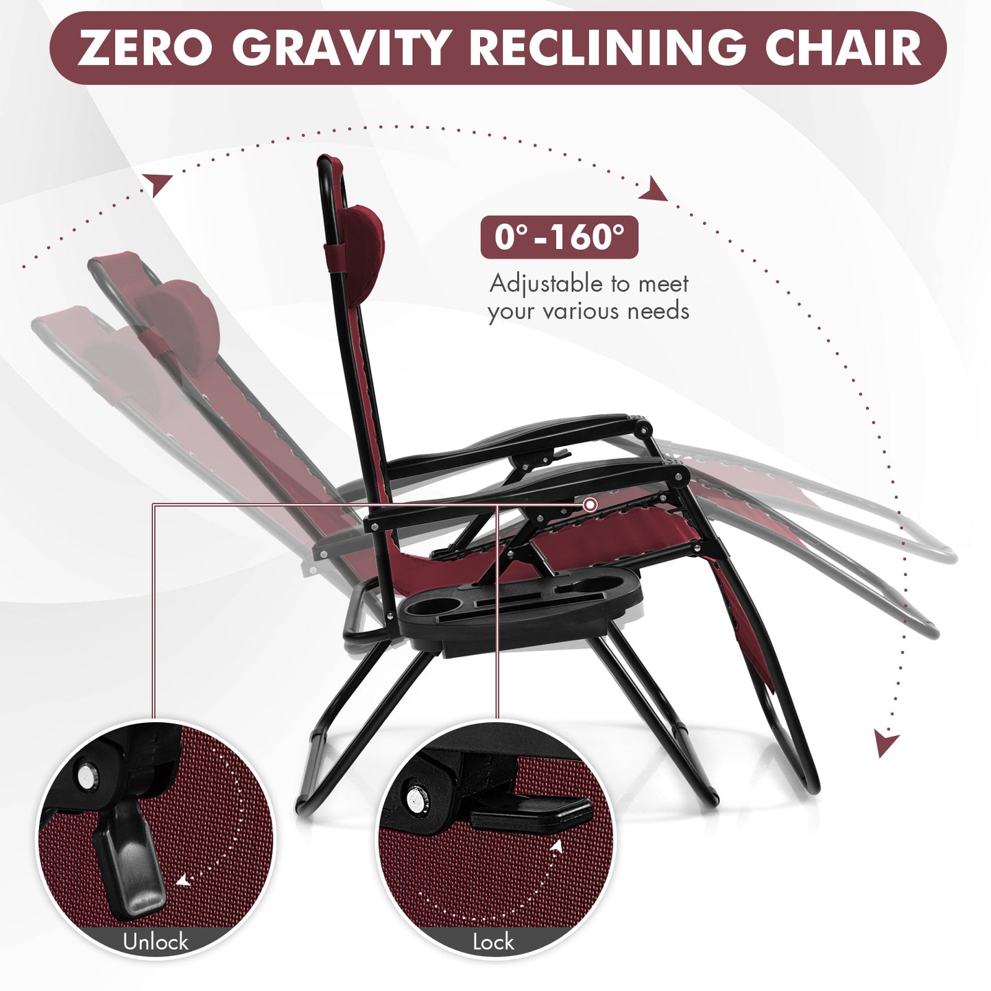 Zero Gravity Folding Lounge Chair with Utility Tray