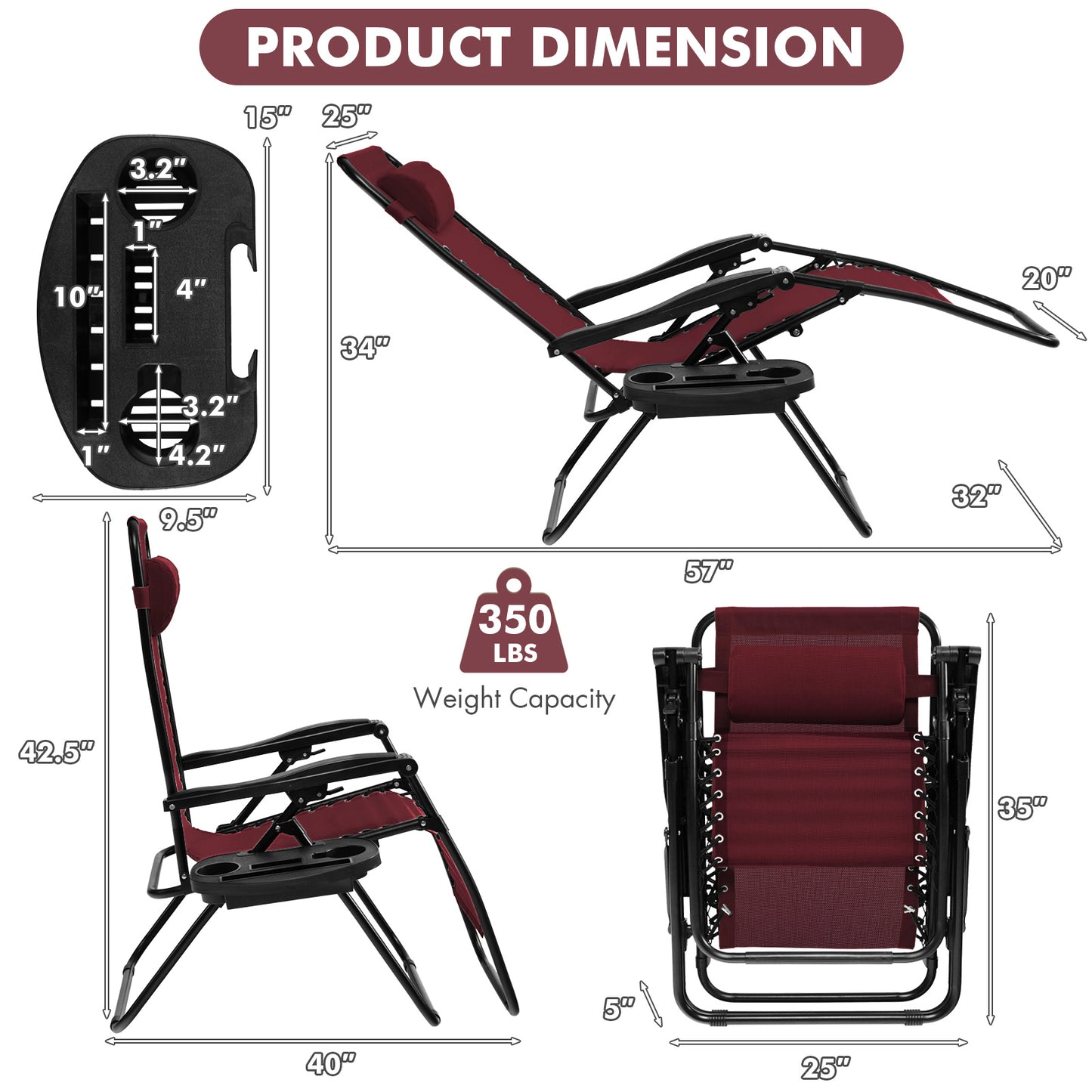 Zero Gravity Folding Lounge Chair with Utility Tray