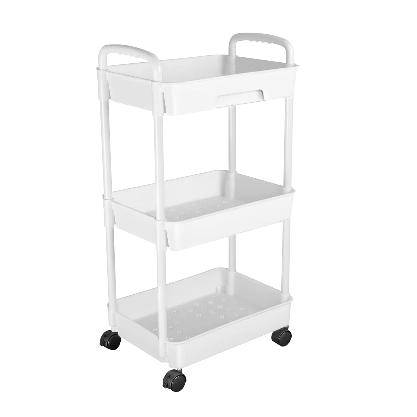 3-Tier Rolling Utility Cart with Drawer and Lockable Wheels