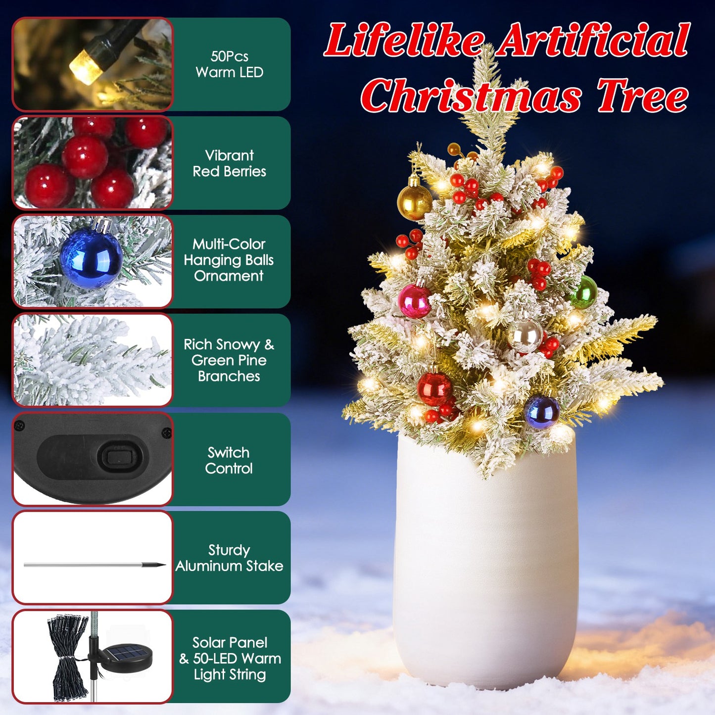 Battery Powered LED Christmas Tree Urn Filler - 2 Pack