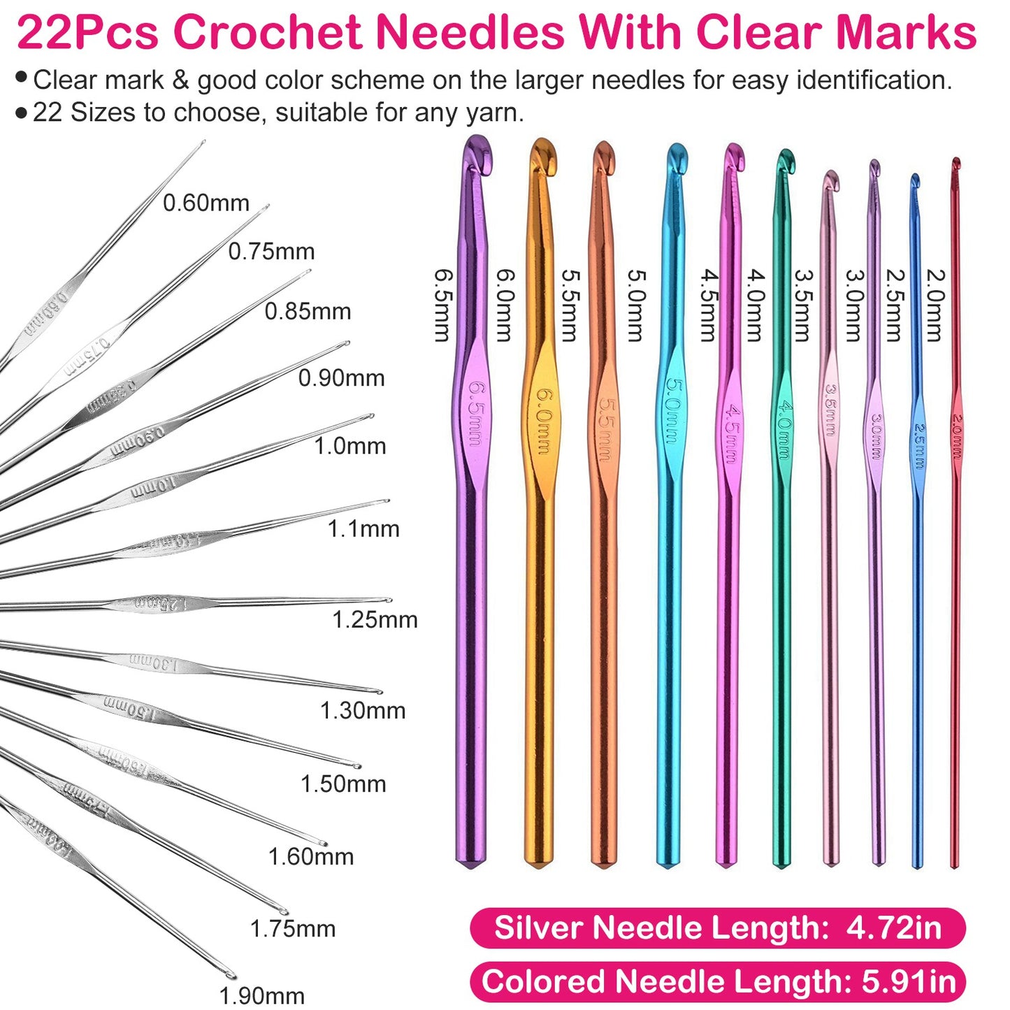 Crochet Hook Set 22-Piece with Aluminum Handles & Case