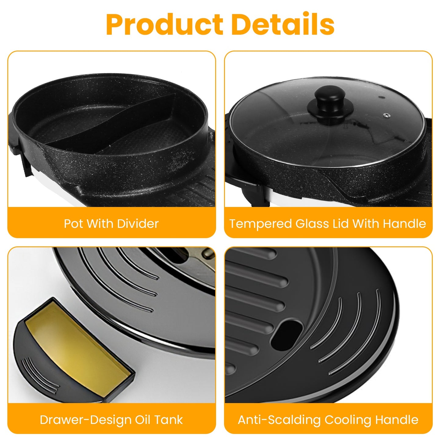 Electric Hot Pot with BBQ Grill 2-in-1 Cooker 2200W