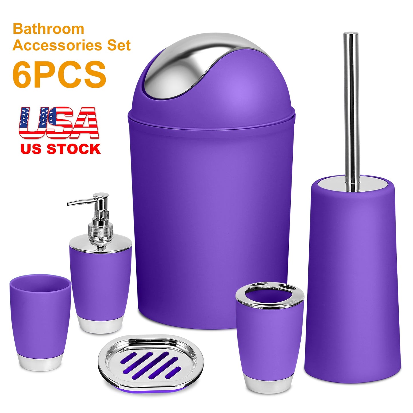 6-Piece Bathroom Accessories Set with Soap Dispenser & Brush
