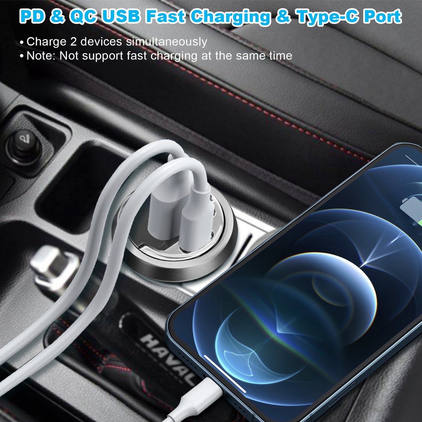 Dual Port USB-C Car Charger 100W Fast Charging Adapter