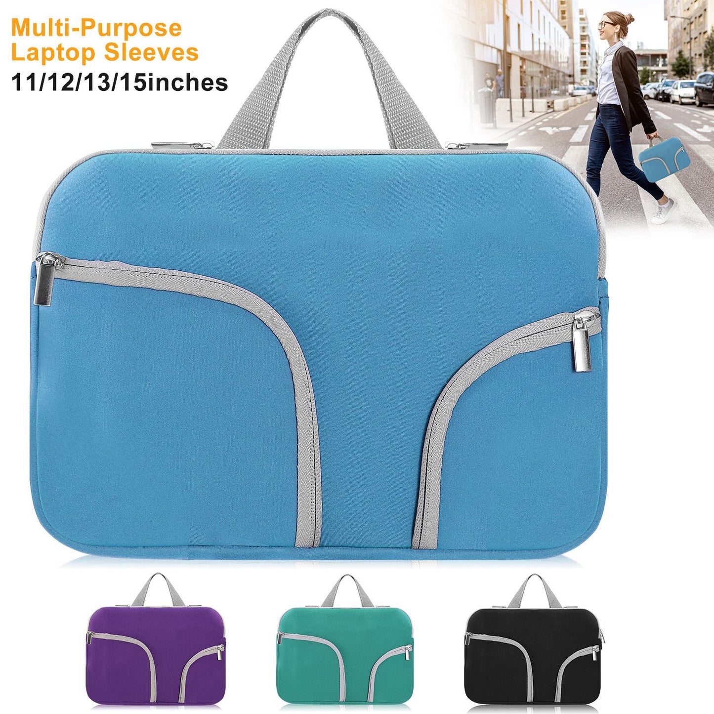 Laptop Sleeve Bag with Front Pockets - Neoprene Protection