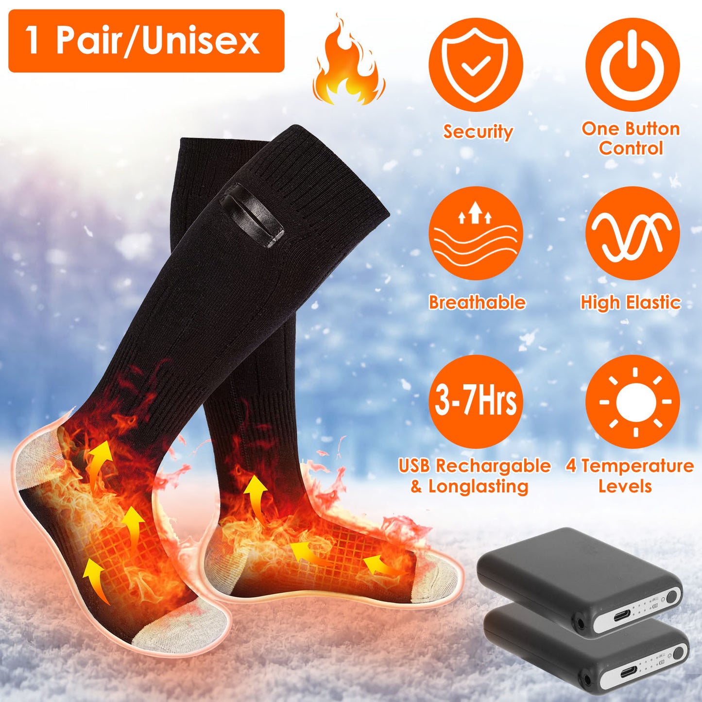 Rechargeable Heated Socks with 4 Temperature Levels