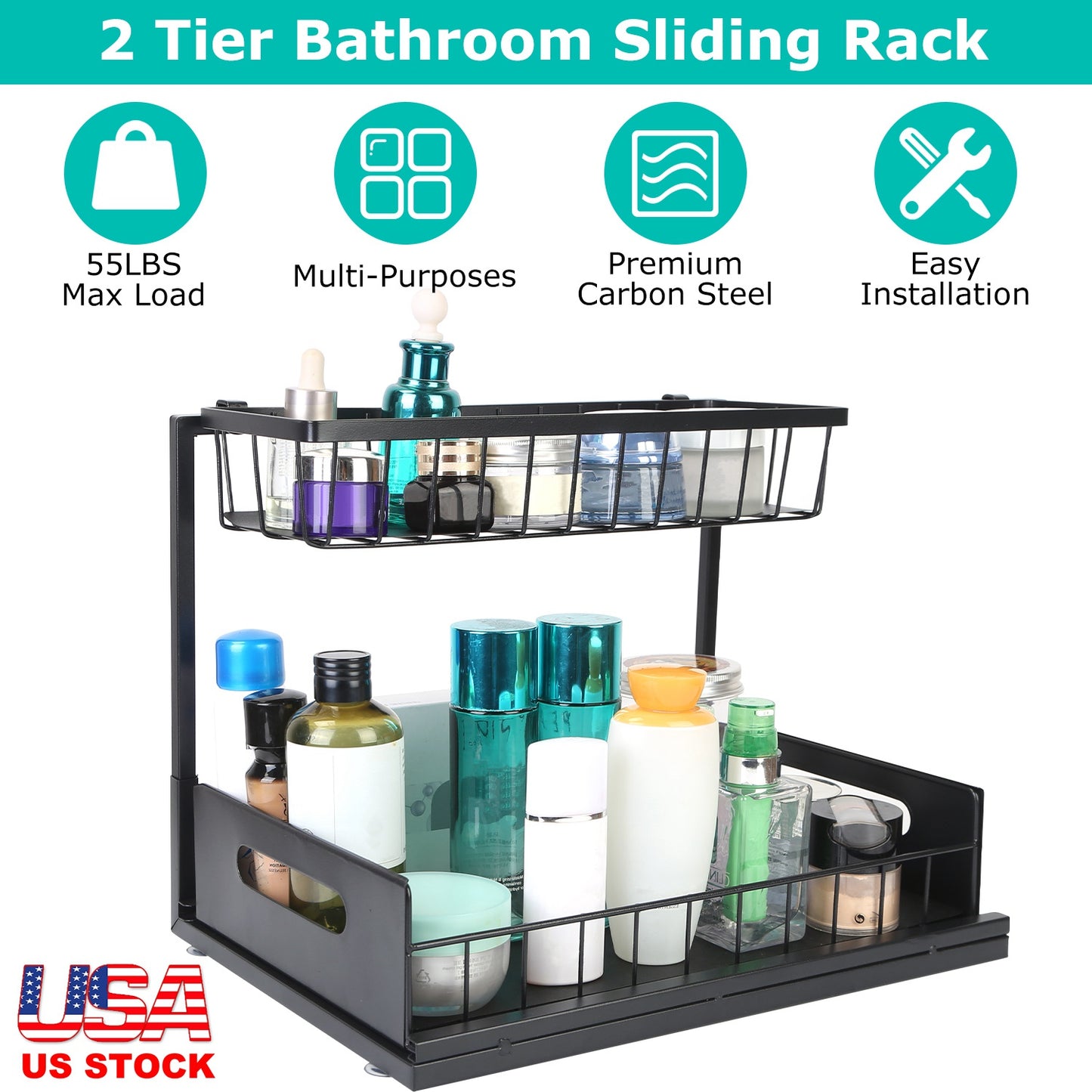 2-Tier Under Sink Organizer with Pull-Out Sliding Drawer