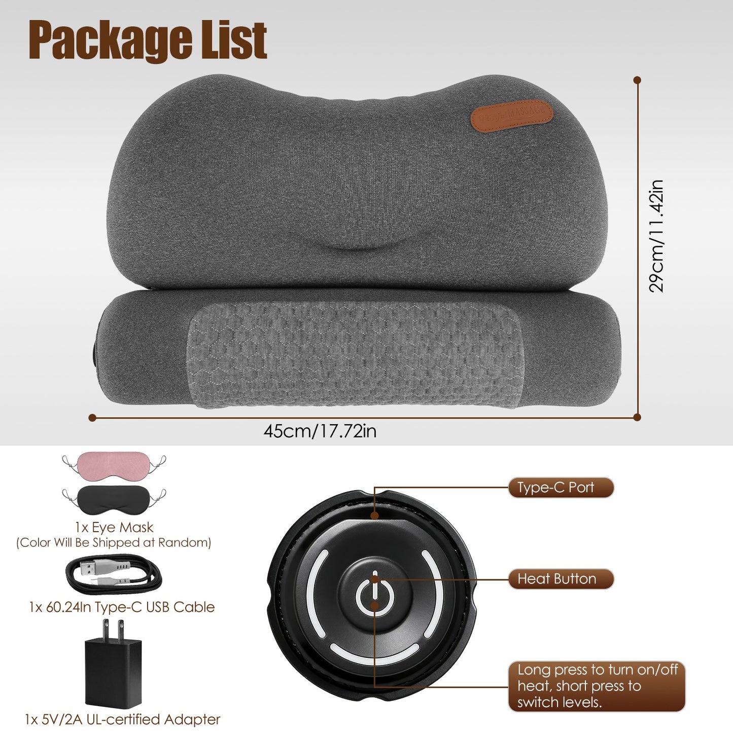 Heated Memory Foam Neck Pillow with 3-Level Heat Therapy