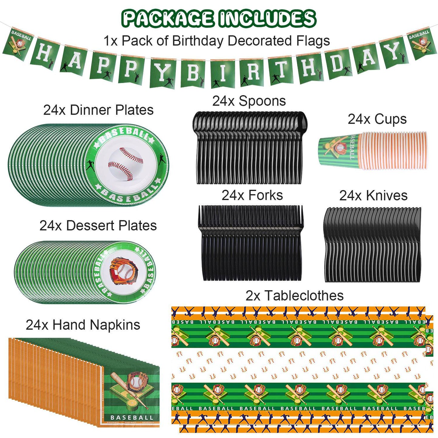 Baseball Party Supplies Kit for 24 Guests - 171 Pieces