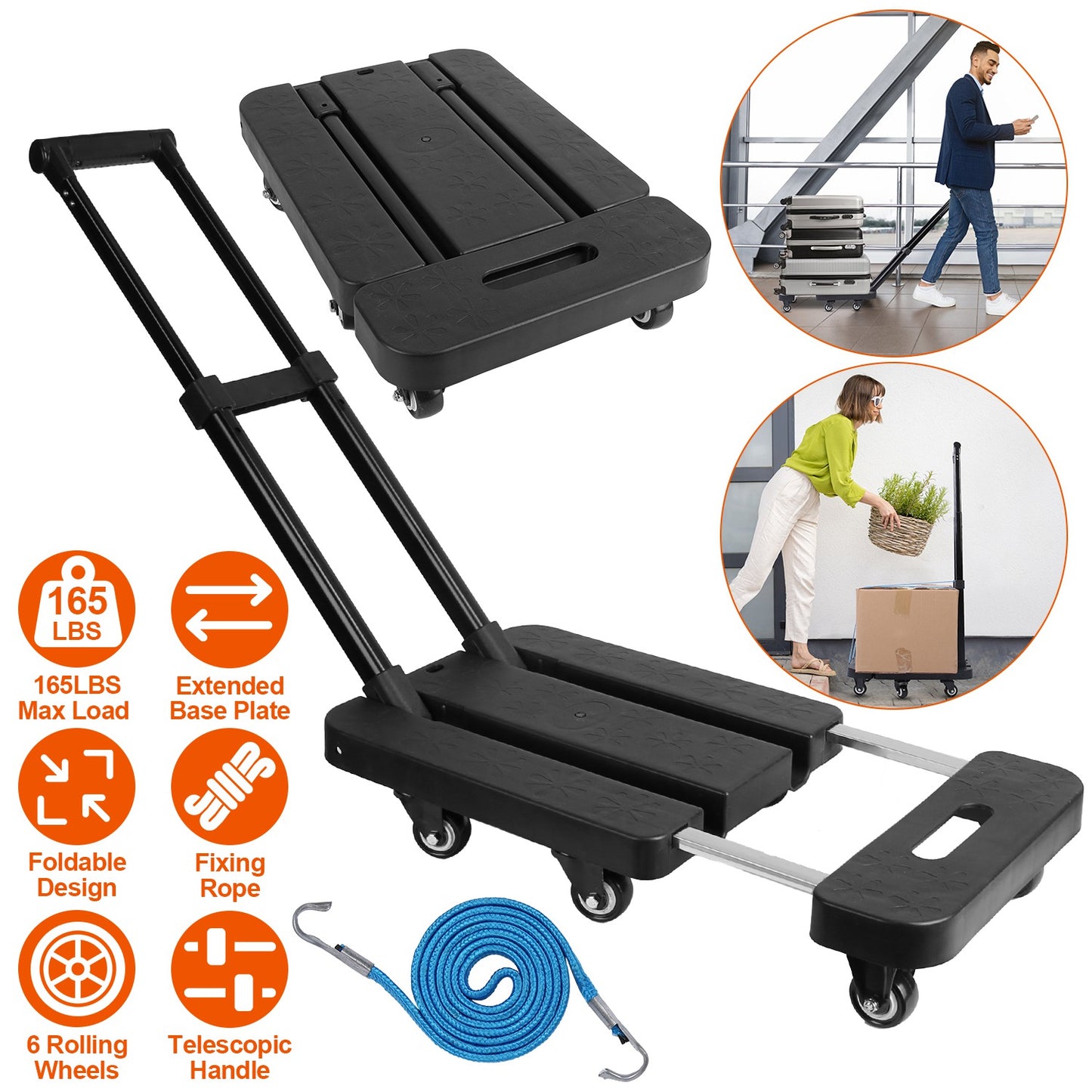 Folding Hand Truck with 165 lb Capacity & Telescopic Handle