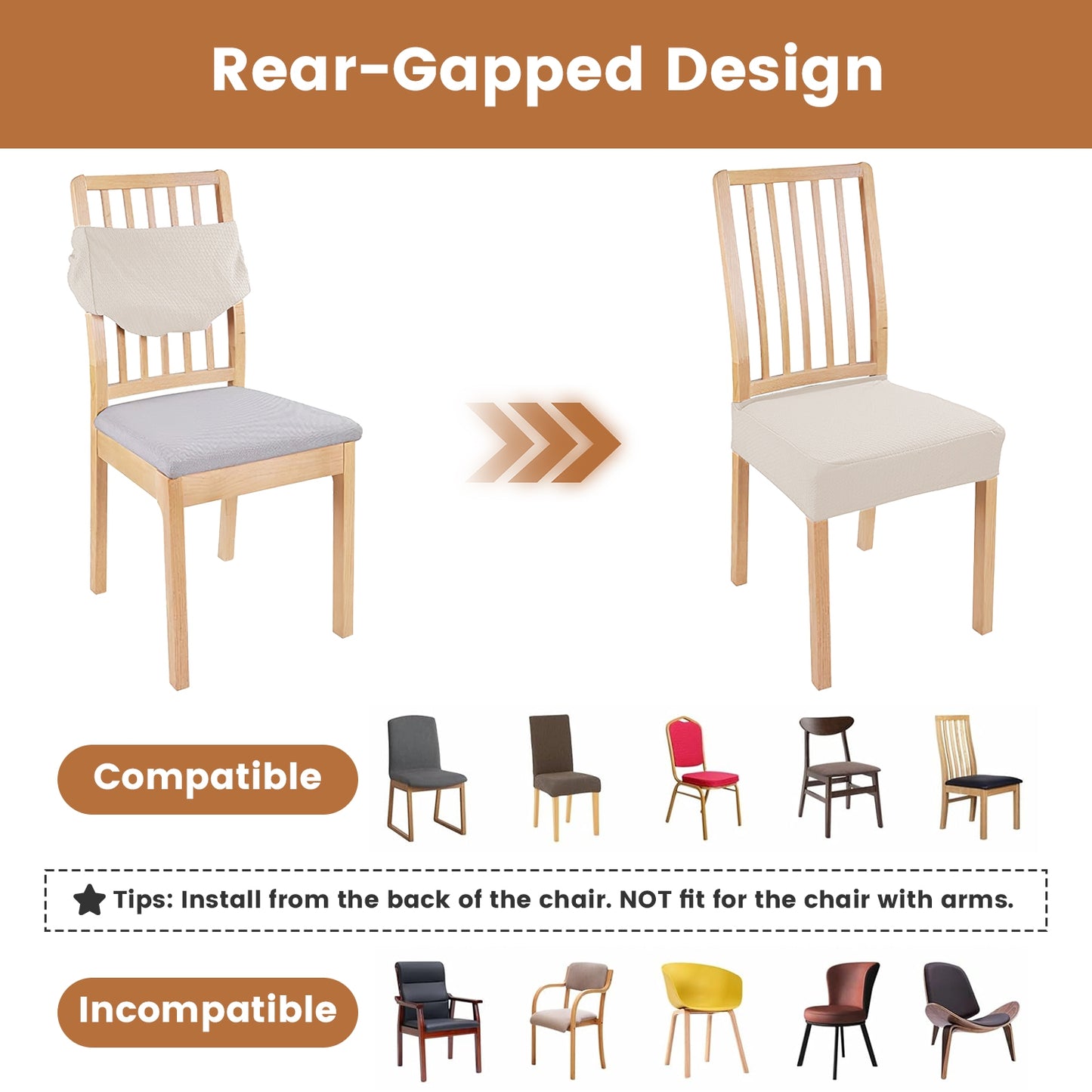 Waterproof Dining Chair Seat Covers - 4 Pack Stretch Slipcovers
