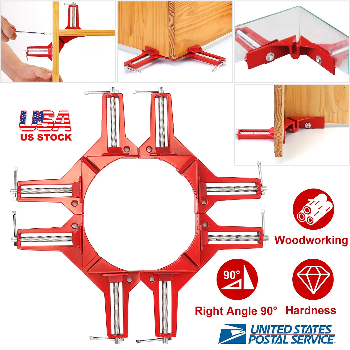 90 Degree Corner Clamps for Woodworking - 4 Pack Aluminum
