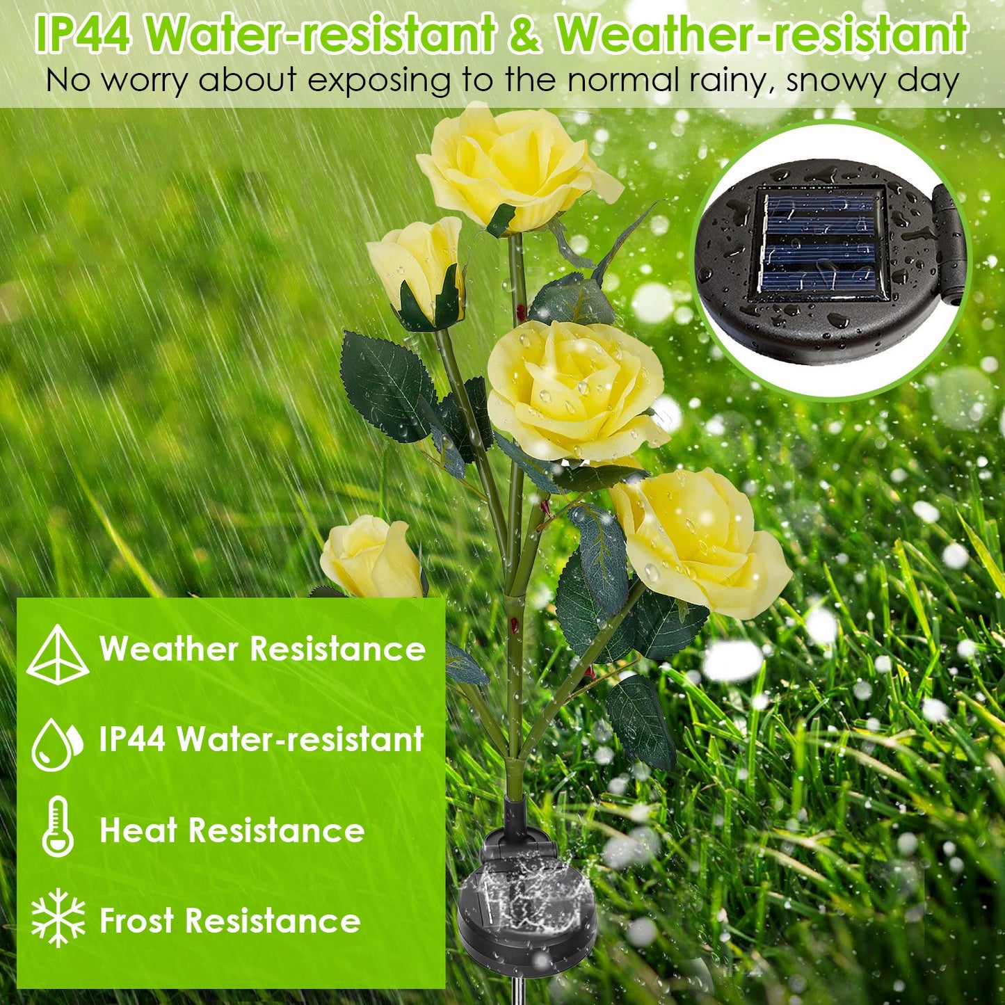 Solar Rose Flower Stake Lights - 2 Pack Outdoor Garden Decor