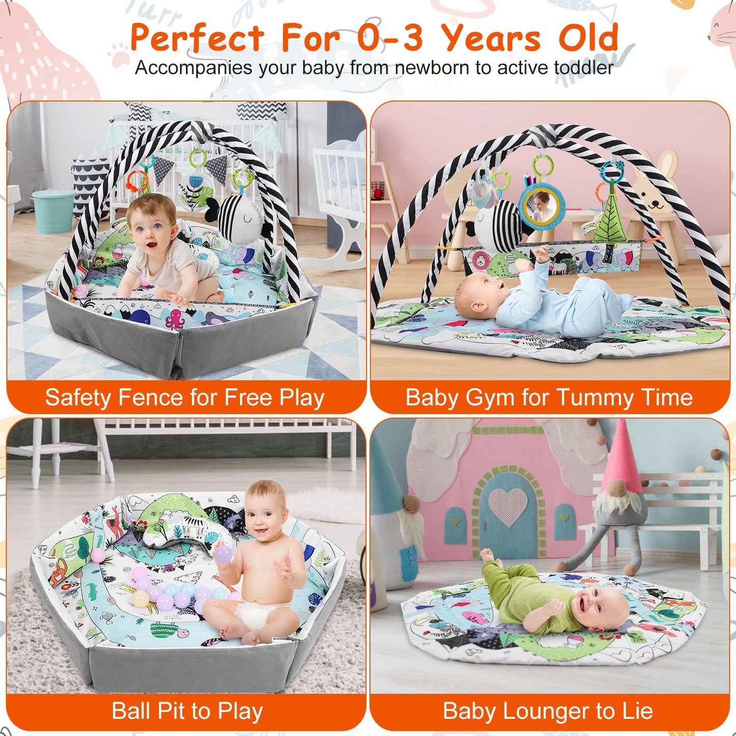 Baby Gym Play Mat 4-in-1 Activity Center with Ball Pit