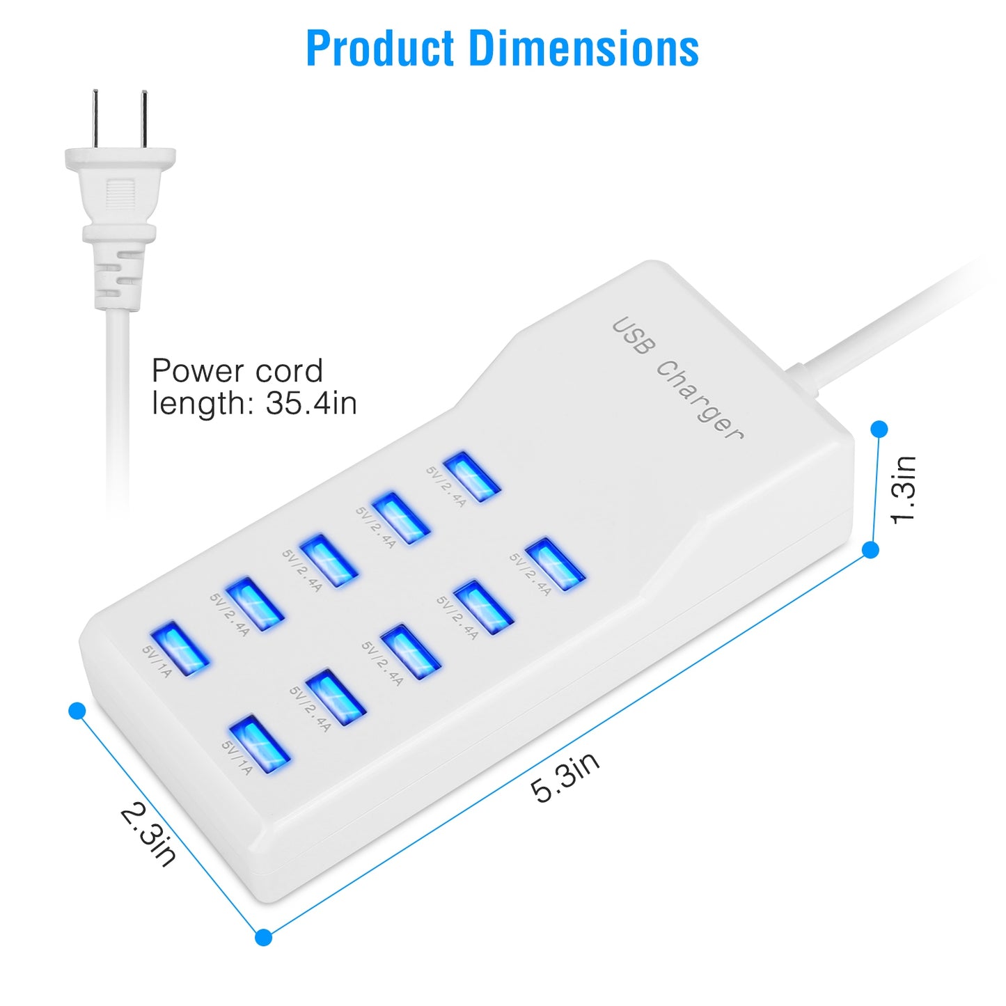 10-Port USB Charging Station Hub 50W Multi-Device Wall Charger