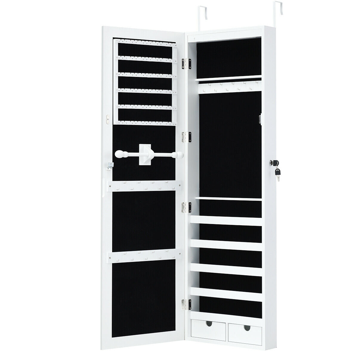 LED Mirrored Jewelry Cabinet with Lock - Door/Wall Mount